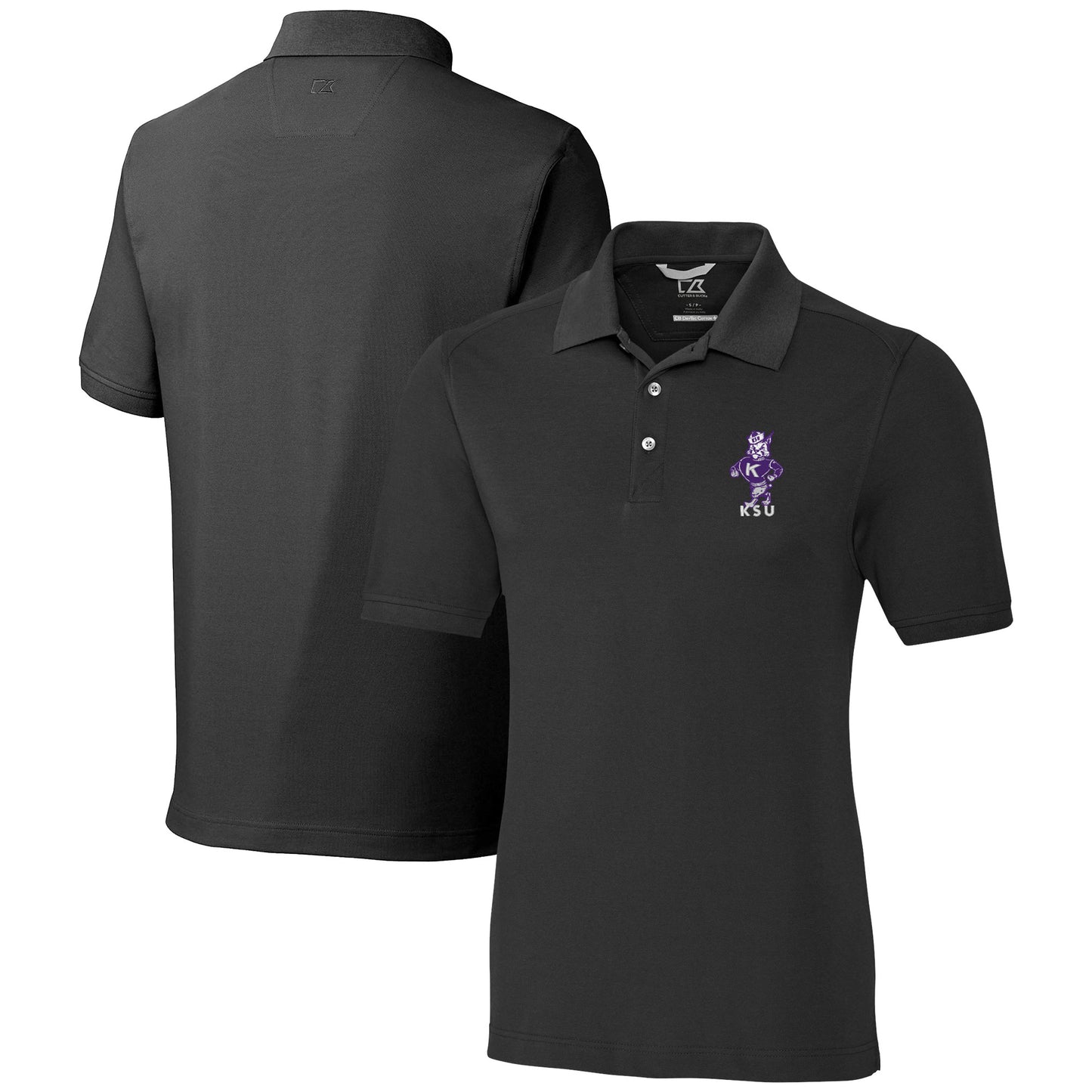 Men's Cutter & Buck Black Kansas State Wildcats Advantage Tri-Blend DryTec Pique Polo