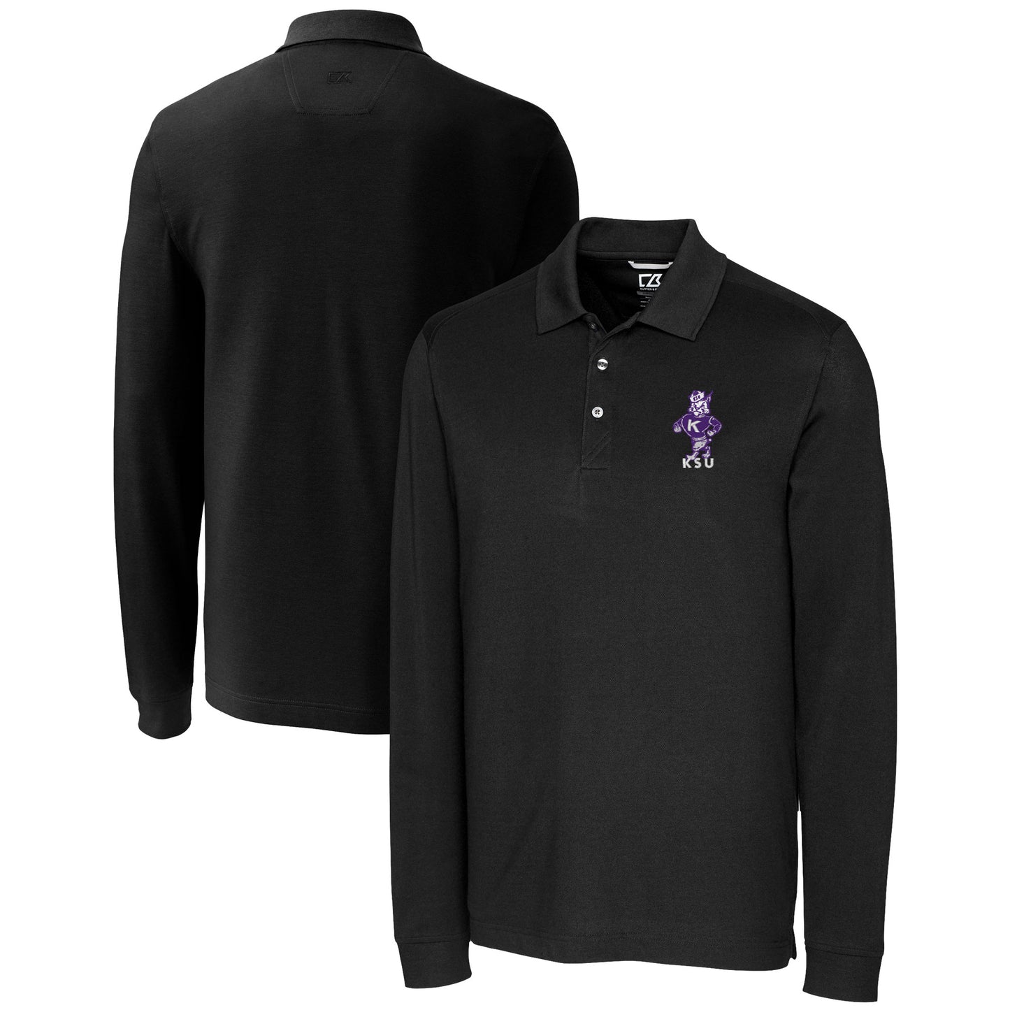 Men's Cutter & Buck Black Kansas State Wildcats Advantage Tri-Blend Pique Long Sleeve DryTec Polo