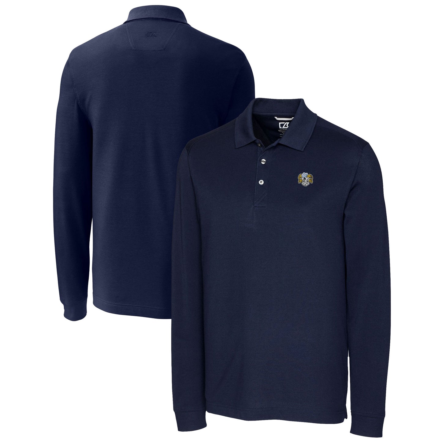 Men's Cutter & Buck Navy North Carolina Tar Heels Advantage Tri-Blend Pique Long Sleeve DryTec Polo