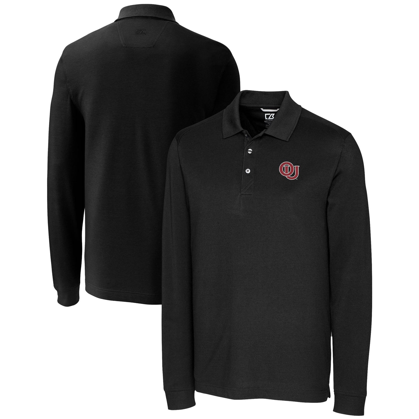 Men's Cutter & Buck Black Oklahoma Sooners Advantage Tri-Blend Pique Long Sleeve DryTec Polo