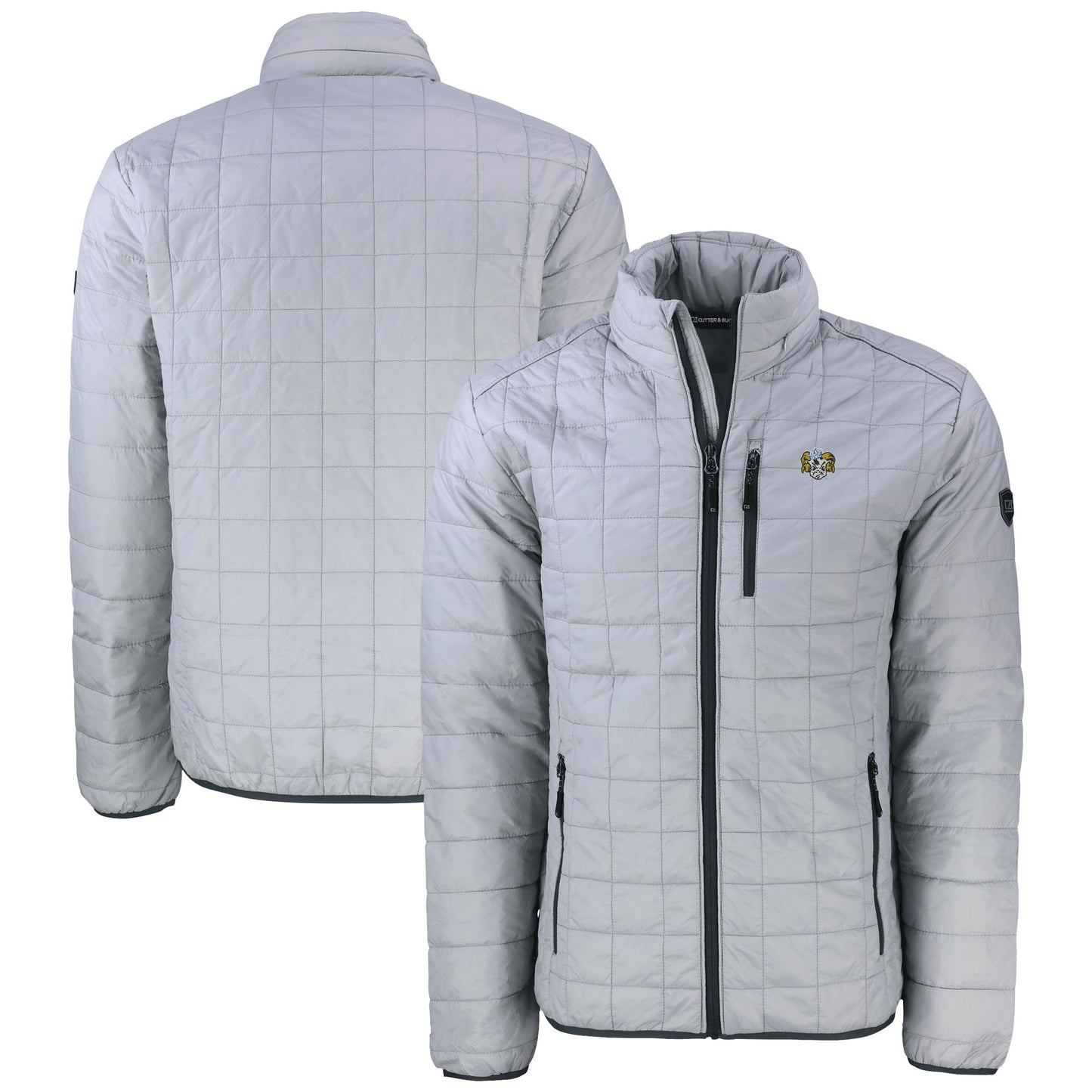 Men's Cutter & Buck Gray North Carolina Tar Heels Vault Rainier PrimaLoft Eco Insulated Full-Zip Puffer Jacket