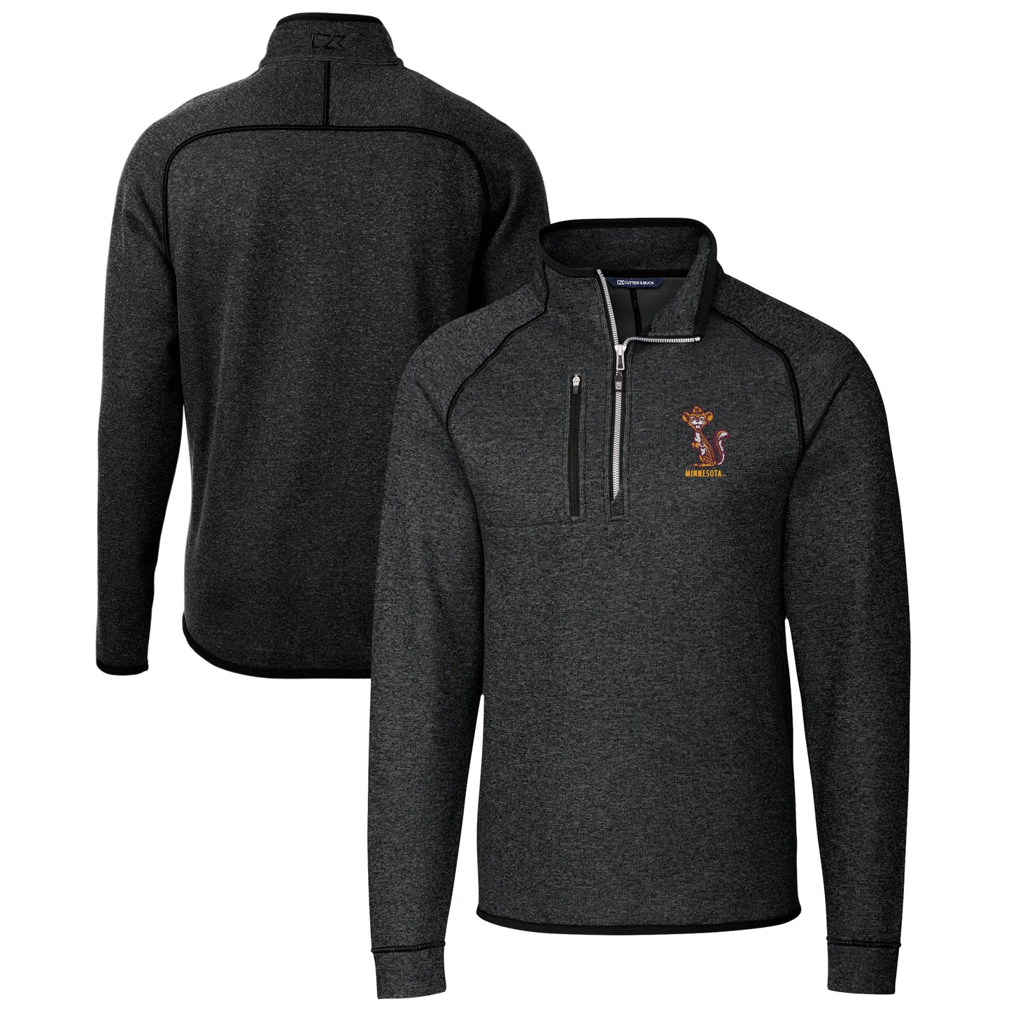 Men's Cutter & Buck Heather Charcoal Minnesota Golden Gophers Vault Mainsail Sweater-Knit Raglan Half-Zip Jacket