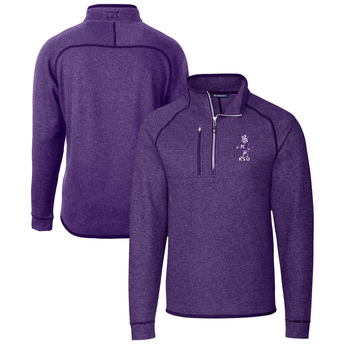 Men's Cutter & Buck Heather Purple Kansas State Wildcats Vault Mainsail Sweater-Knit Raglan Half-Zip Jacket