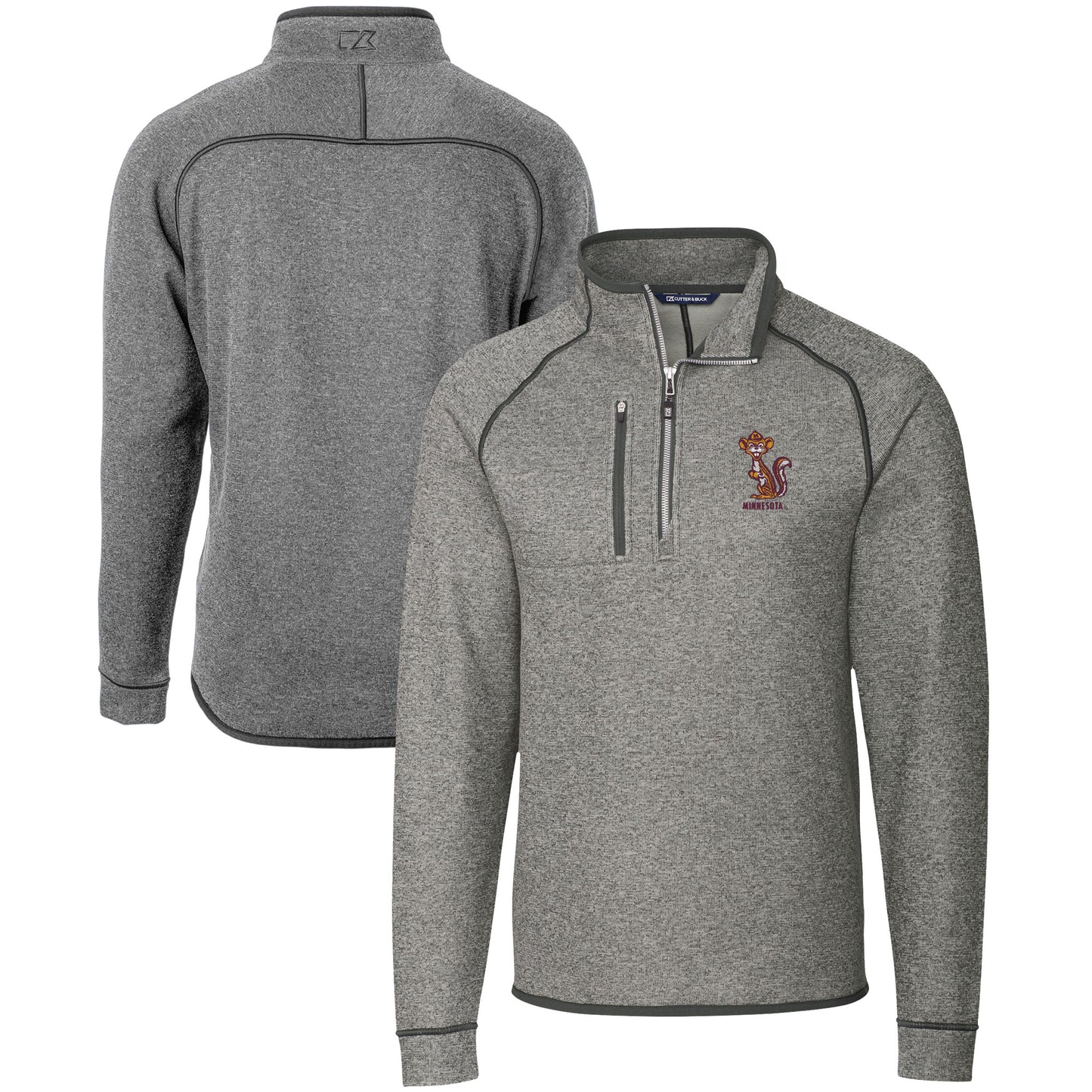 Men's Cutter & Buck Heather Gray Minnesota Golden Gophers Vault Mainsail Sweater-Knit Raglan Half-Zip Jacket
