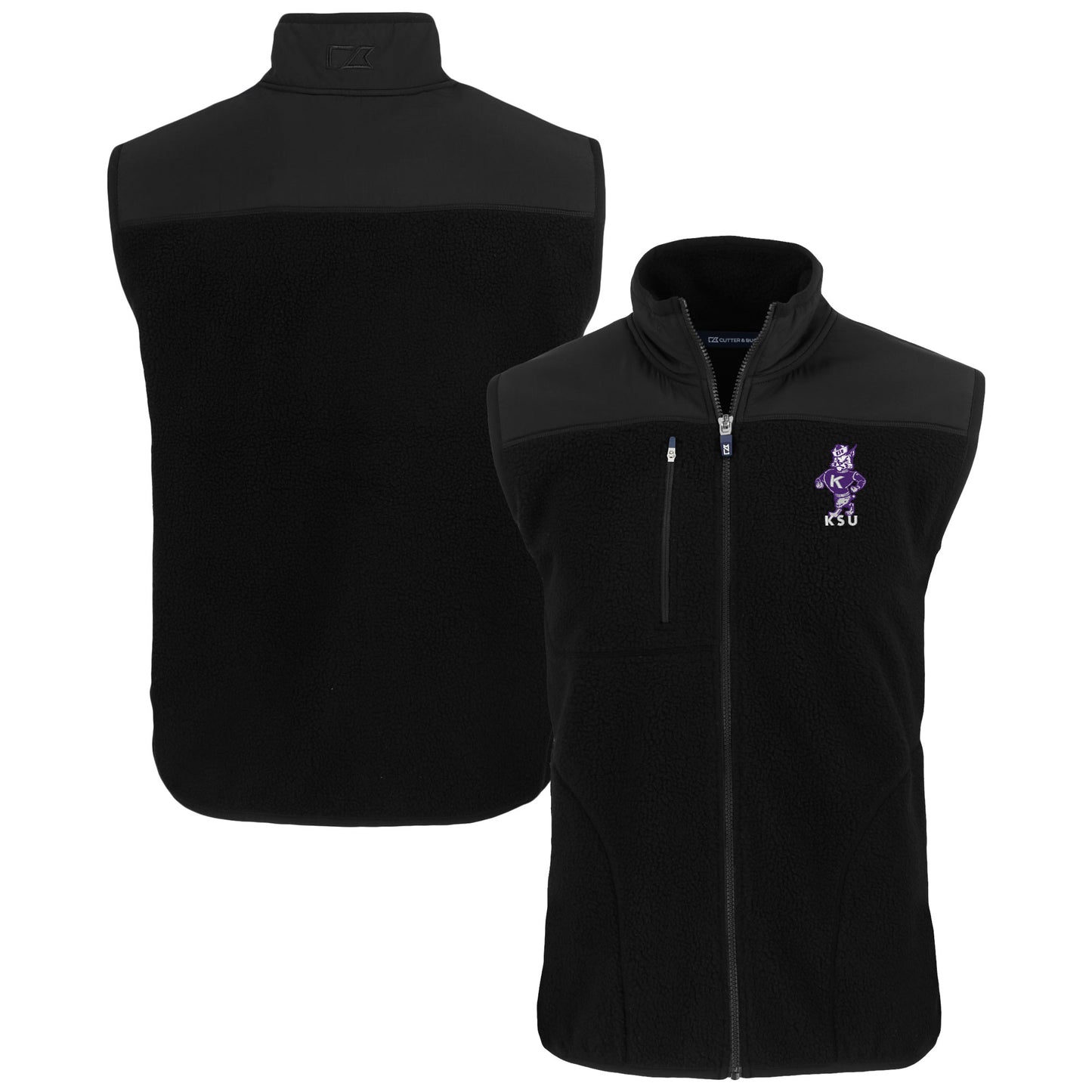 Men's Cutter & Buck Black Kansas State Wildcats Vault Cascade Eco Sherpa Fleece Full-Zip Vest