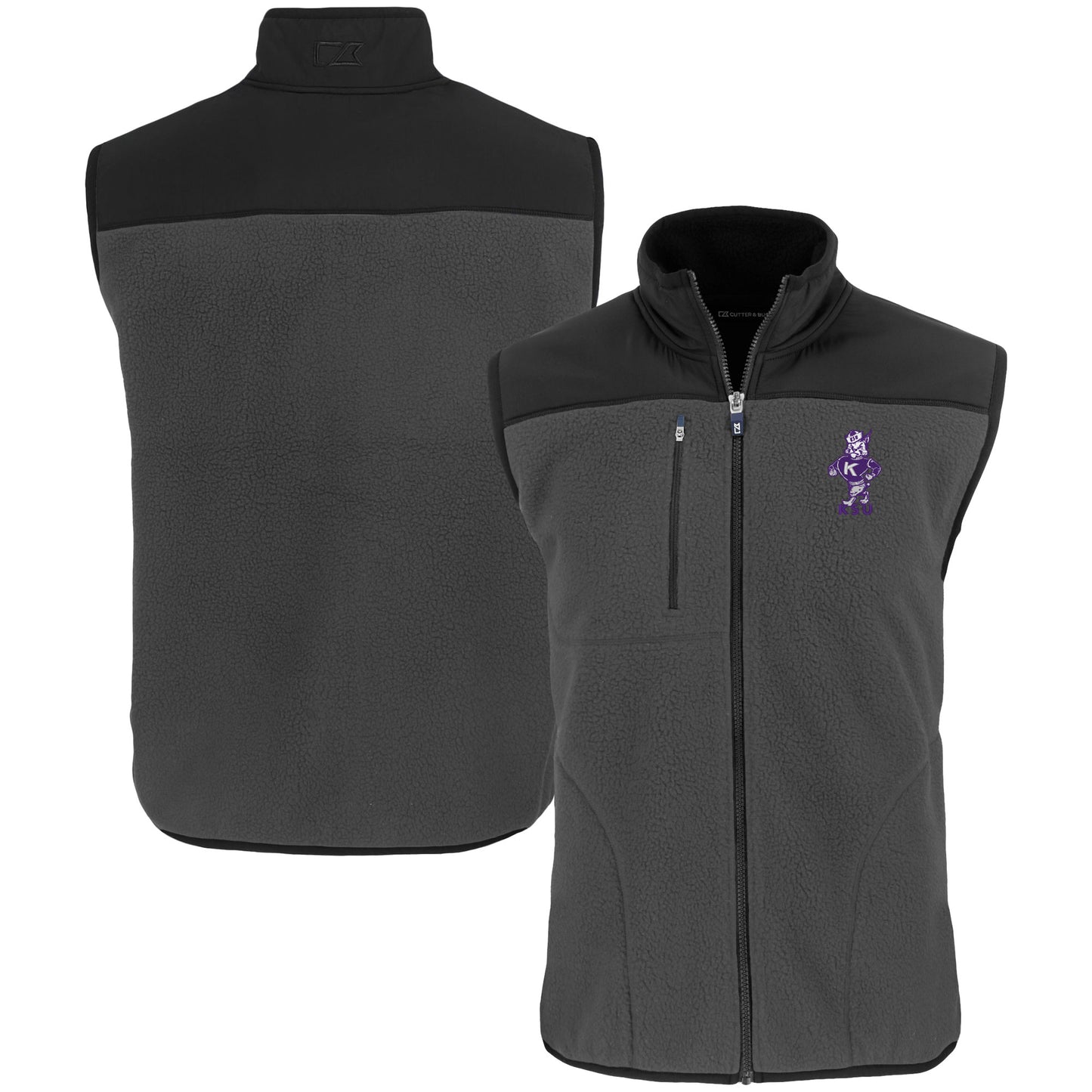 Men's Cutter & Buck Gray Kansas State Wildcats Vault Cascade Eco Sherpa Fleece Full-Zip Vest