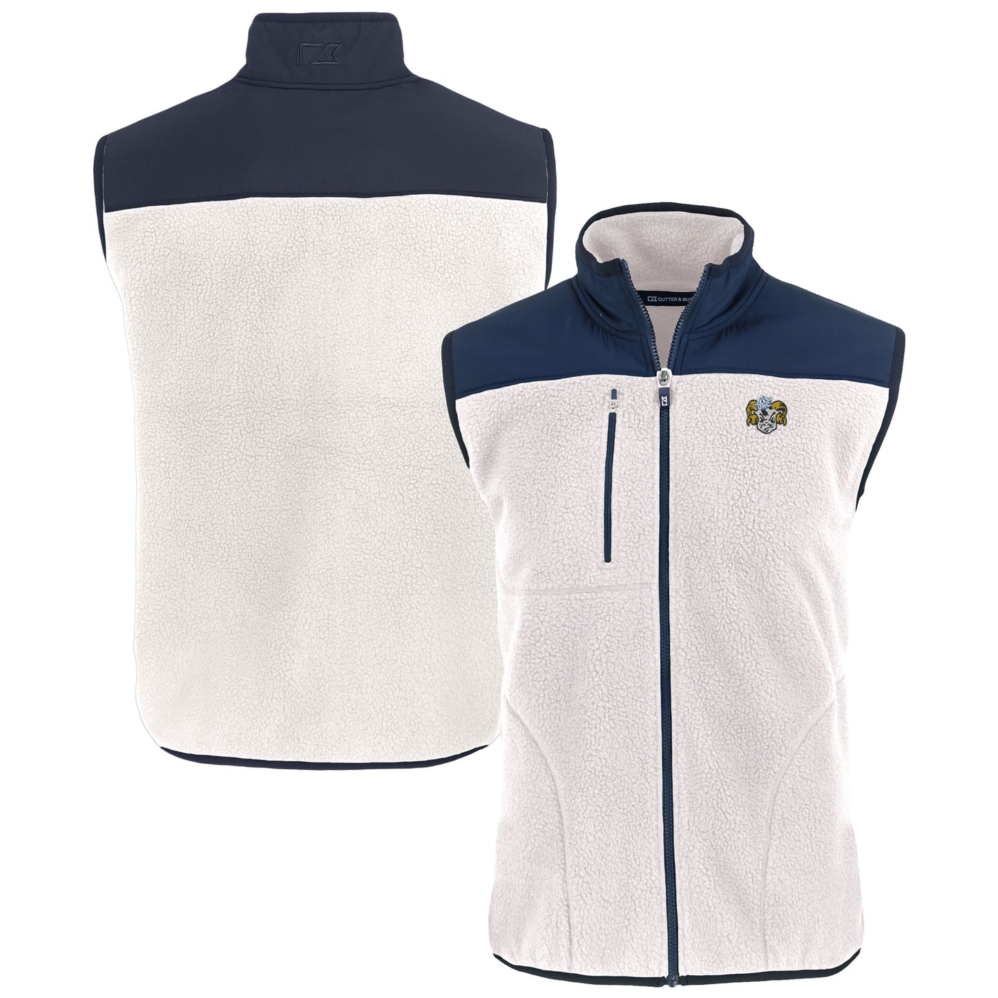 Men's Cutter & Buck Oatmeal North Carolina Tar Heels Vault Cascade Eco Sherpa Fleece Full-Zip Vest