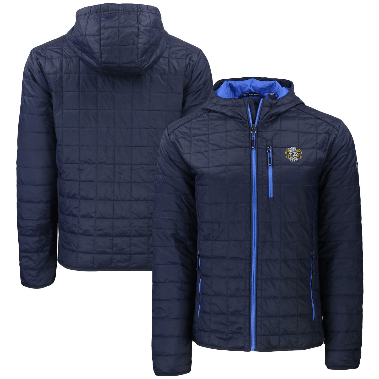 Men's Cutter & Buck Navy North Carolina Tar Heels Vault Rainier Primaloft Eco Full-Zip Hooded Jacket