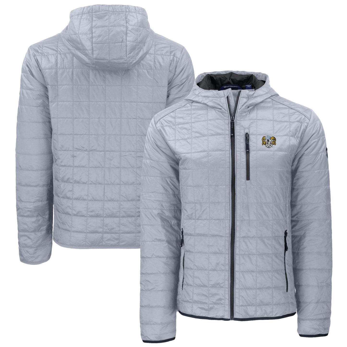 Men's Cutter & Buck Gray North Carolina Tar Heels Vault Rainier Primaloft Eco Full-Zip Hooded Jacket