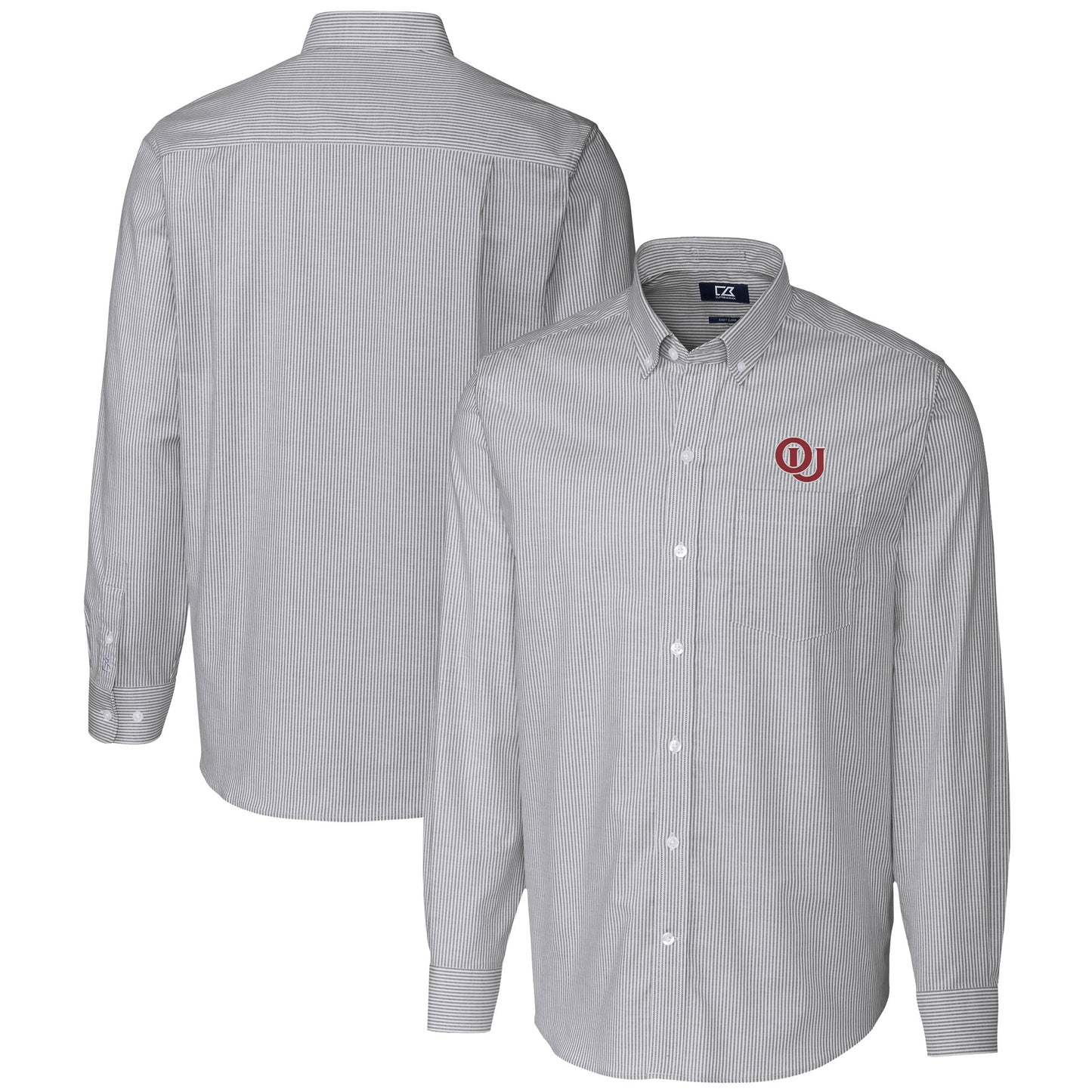 Men's Cutter & Buck Charcoal Oklahoma Sooners Vault Striped Stretch Oxford Long Sleeve Dress Shirt