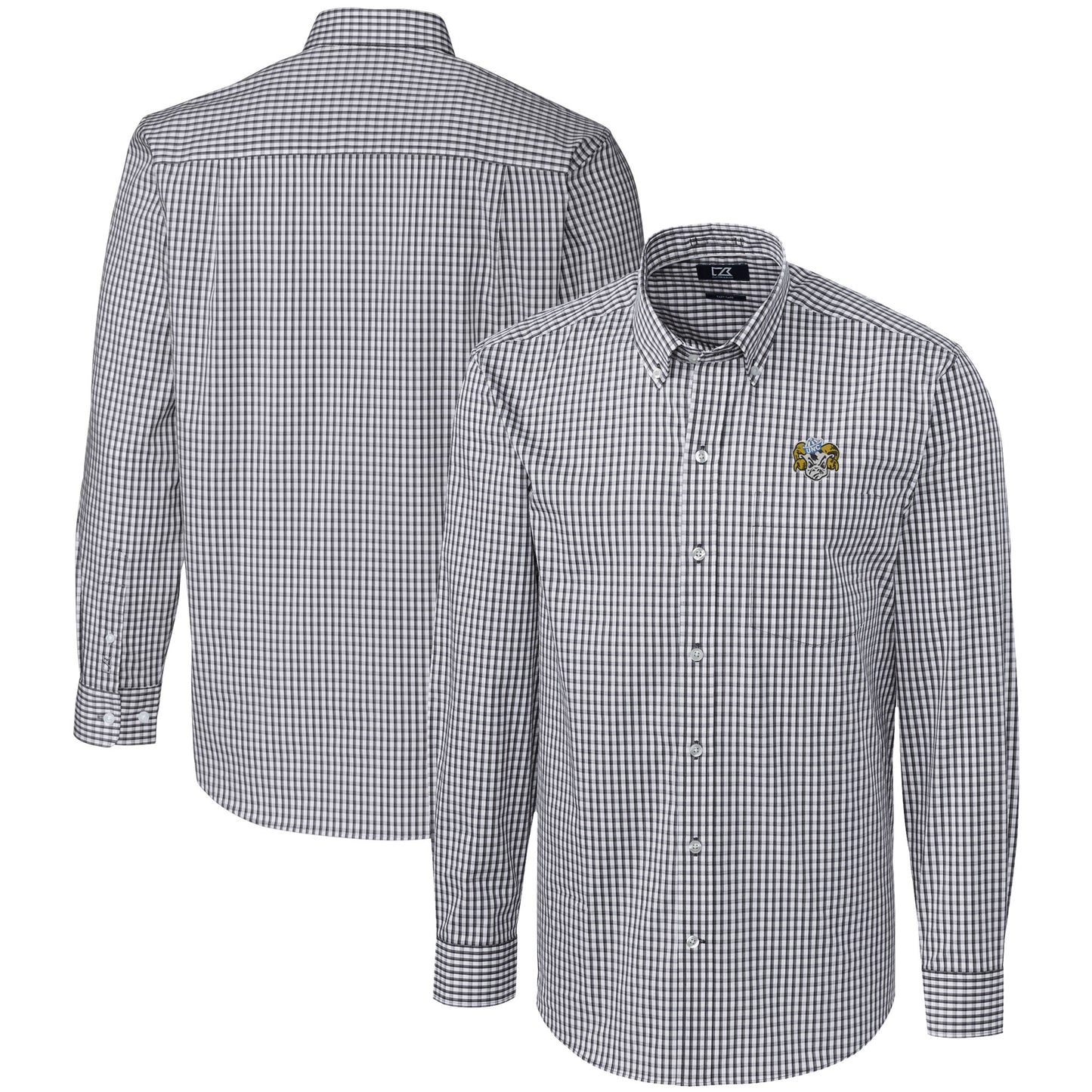 Men's Cutter & Buck Charcoal North Carolina Tar Heels Vault Easy Care Stretch Gingham Long Sleeve Dress Shirt