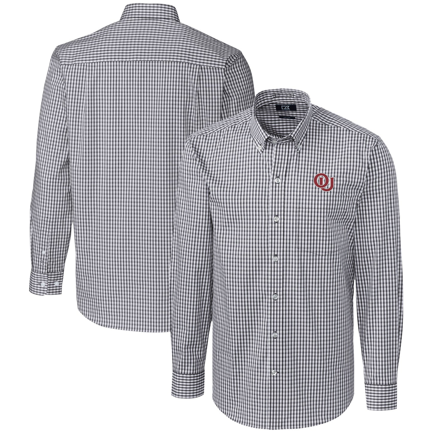 Men's Cutter & Buck Charcoal Oklahoma Sooners Vault Easy Care Stretch Gingham Long Sleeve Dress Shirt