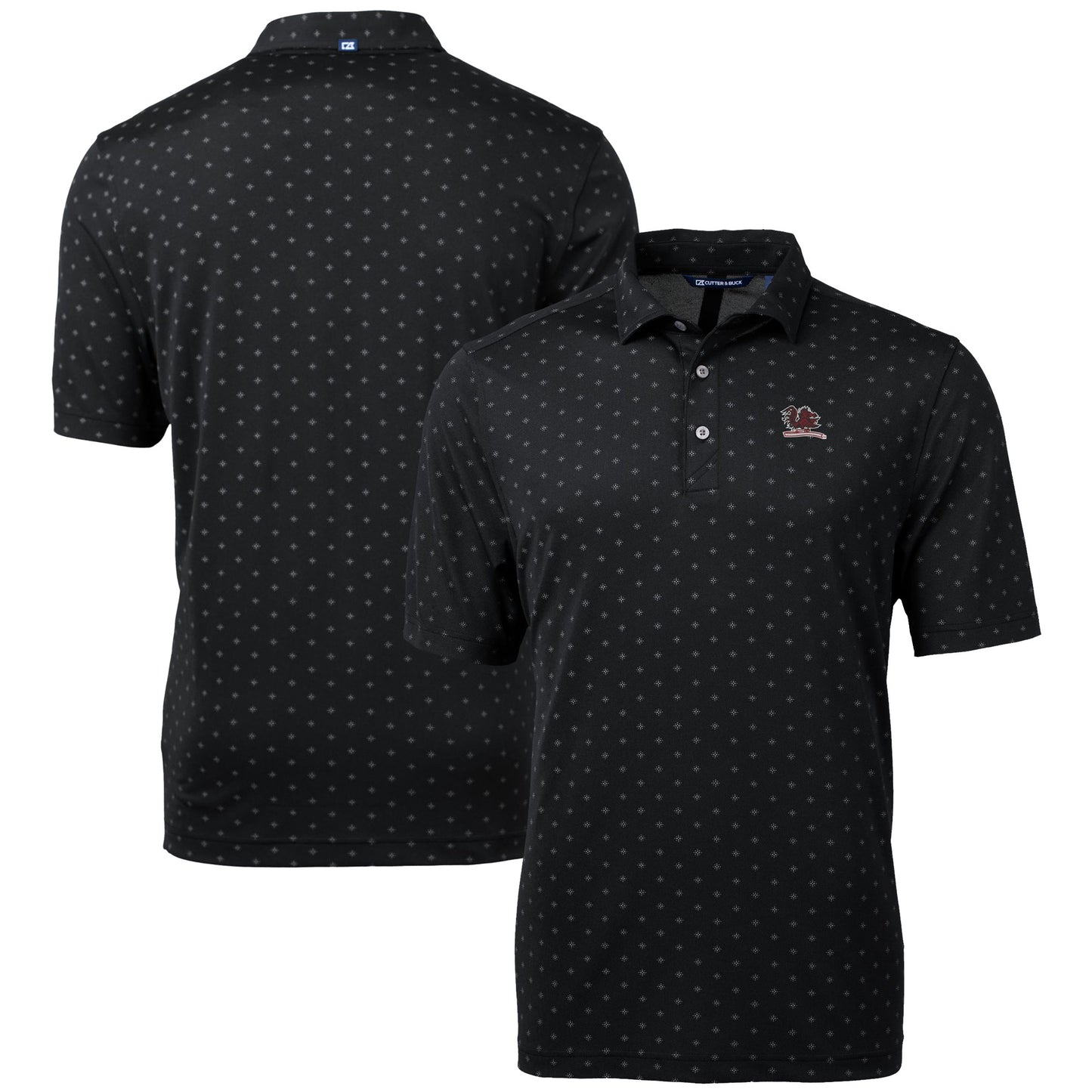 Men's Cutter & Buck Black South Carolina Gamecocks Vault DryTec Virtue Eco Pique Tile Print Recycled Polo
