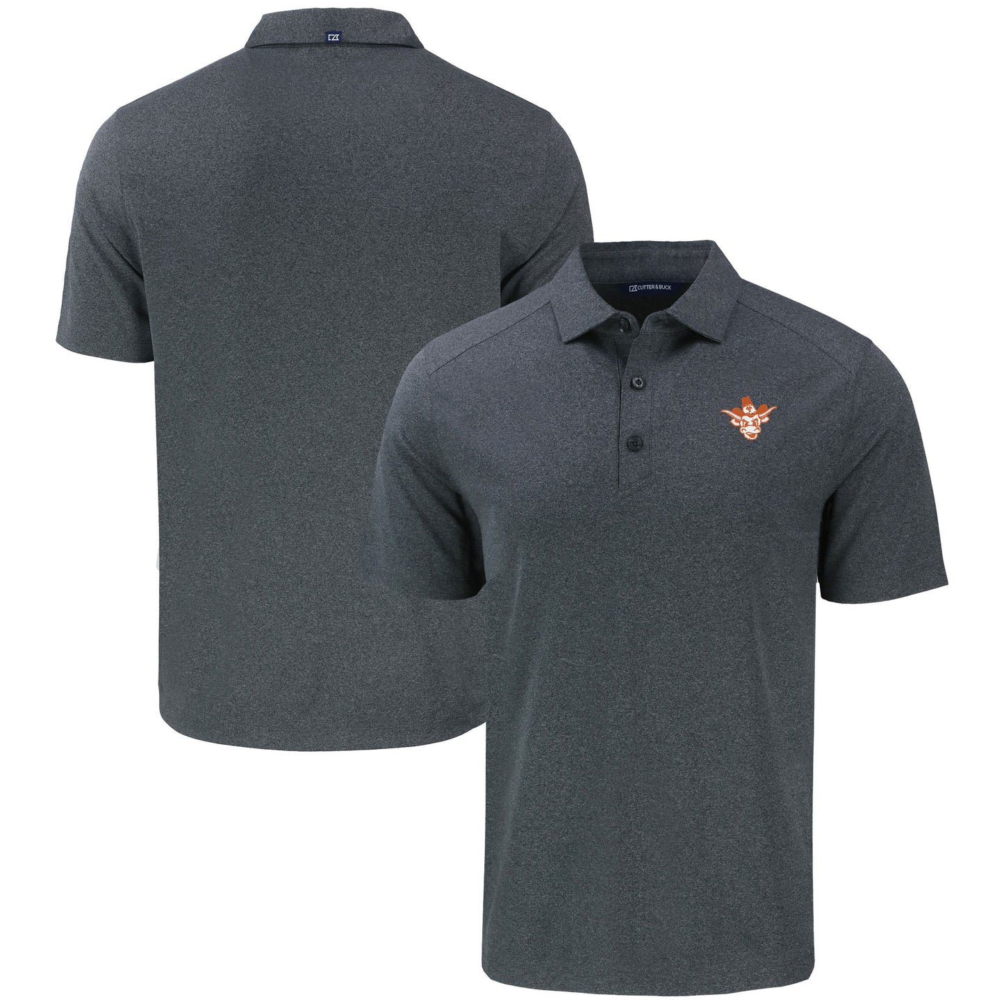 Men's Cutter & Buck Heather Black Texas Longhorns Vault Forge Eco Stretch Recycled Polo