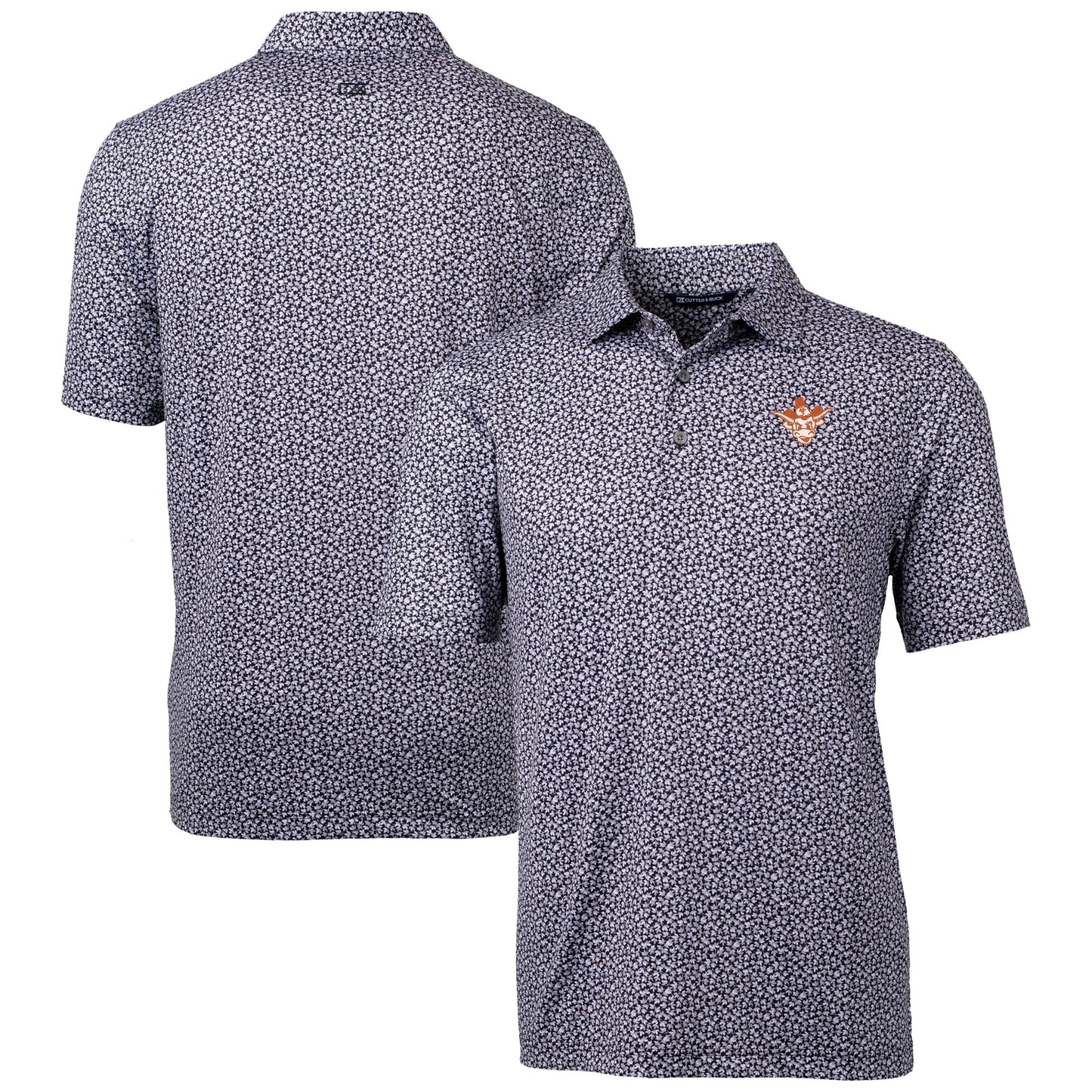 Men's Cutter & Buck Black Texas Longhorns Vault Pike Magnolia Print Stretch Polo