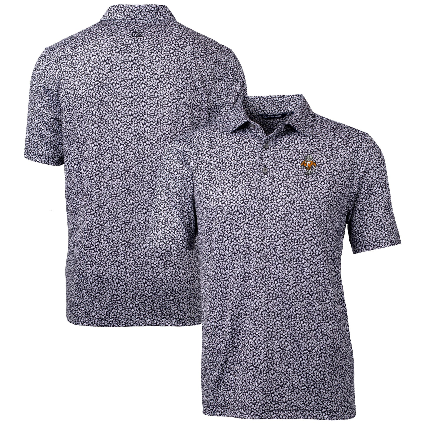 Men's Cutter & Buck Black Tennessee Volunteers Vault Pike Magnolia Print Stretch Polo