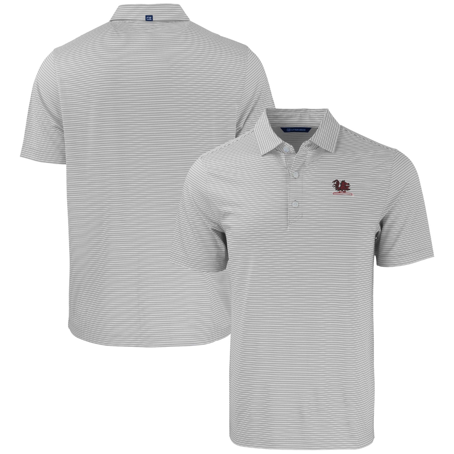 Men's Cutter & Buck Gray/White South Carolina Gamecocks Forge Eco Double Stripe Stretch Recycled Tri-Blend Polo
