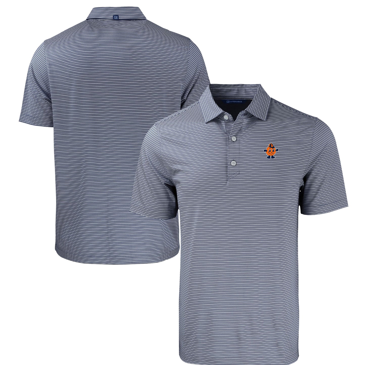 Men's Cutter & Buck Navy/White Syracuse Orange Forge Eco Double Stripe Stretch Recycled Tri-Blend Polo