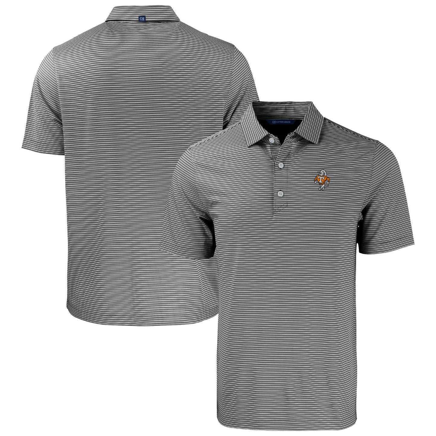 Men's Cutter & Buck Black/White Tennessee Volunteers Forge Eco Double Stripe Stretch Recycled Tri-Blend Polo
