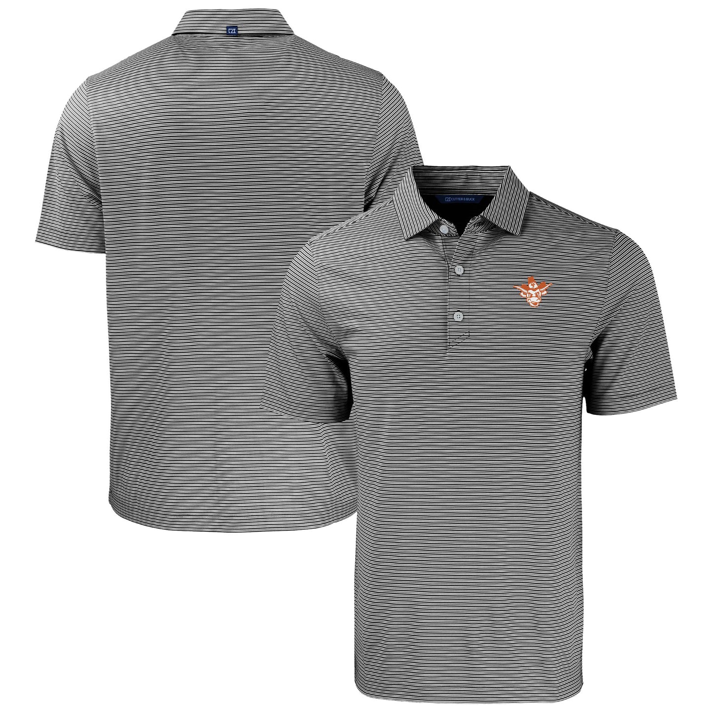 Men's Cutter & Buck Black/White Texas Longhorns Forge Eco Double Stripe Stretch Recycled Tri-Blend Polo