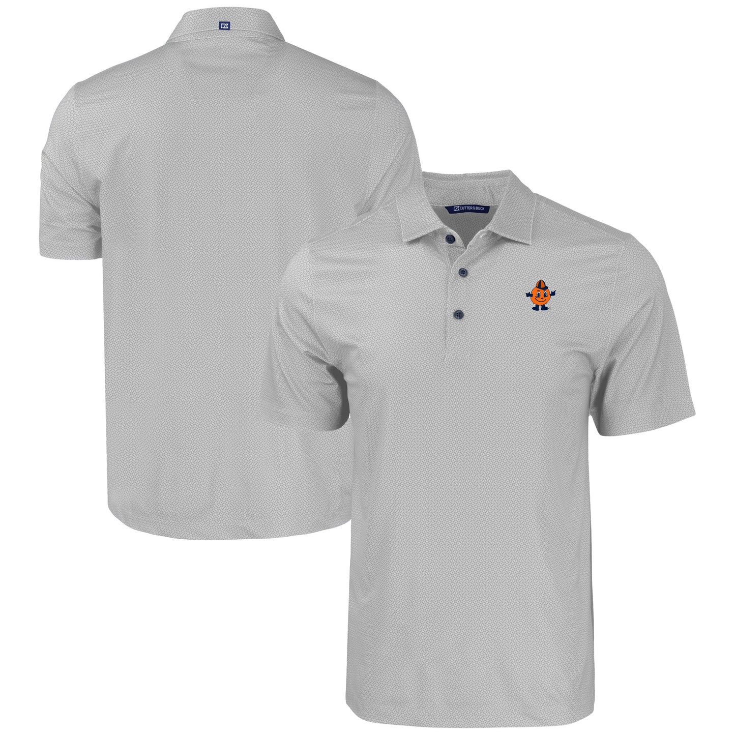 Men's Cutter & Buck Gray Syracuse Orange Pike Eco Tonal Geo Print Stretch Recycled Polo