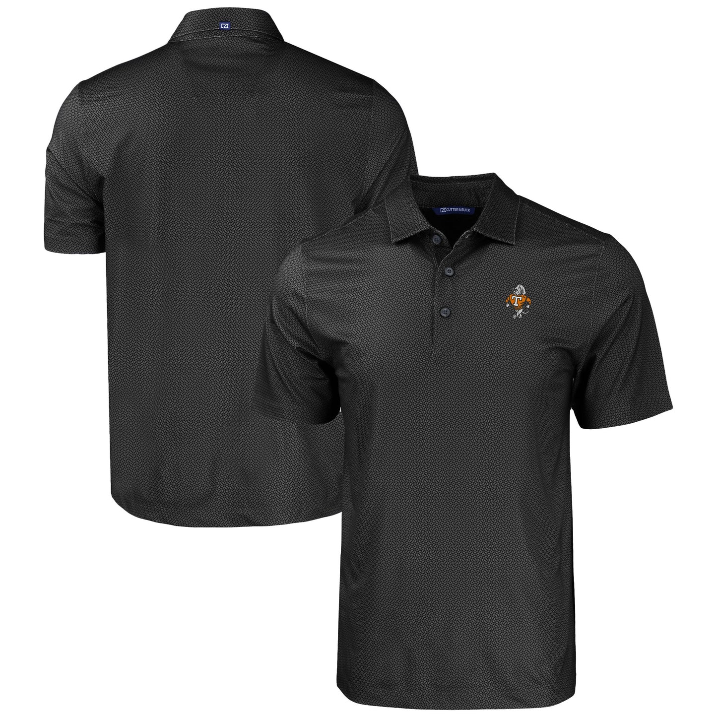 Men's Cutter & Buck Black Tennessee Volunteers Pike Eco Tonal Geo Print Stretch Recycled Polo