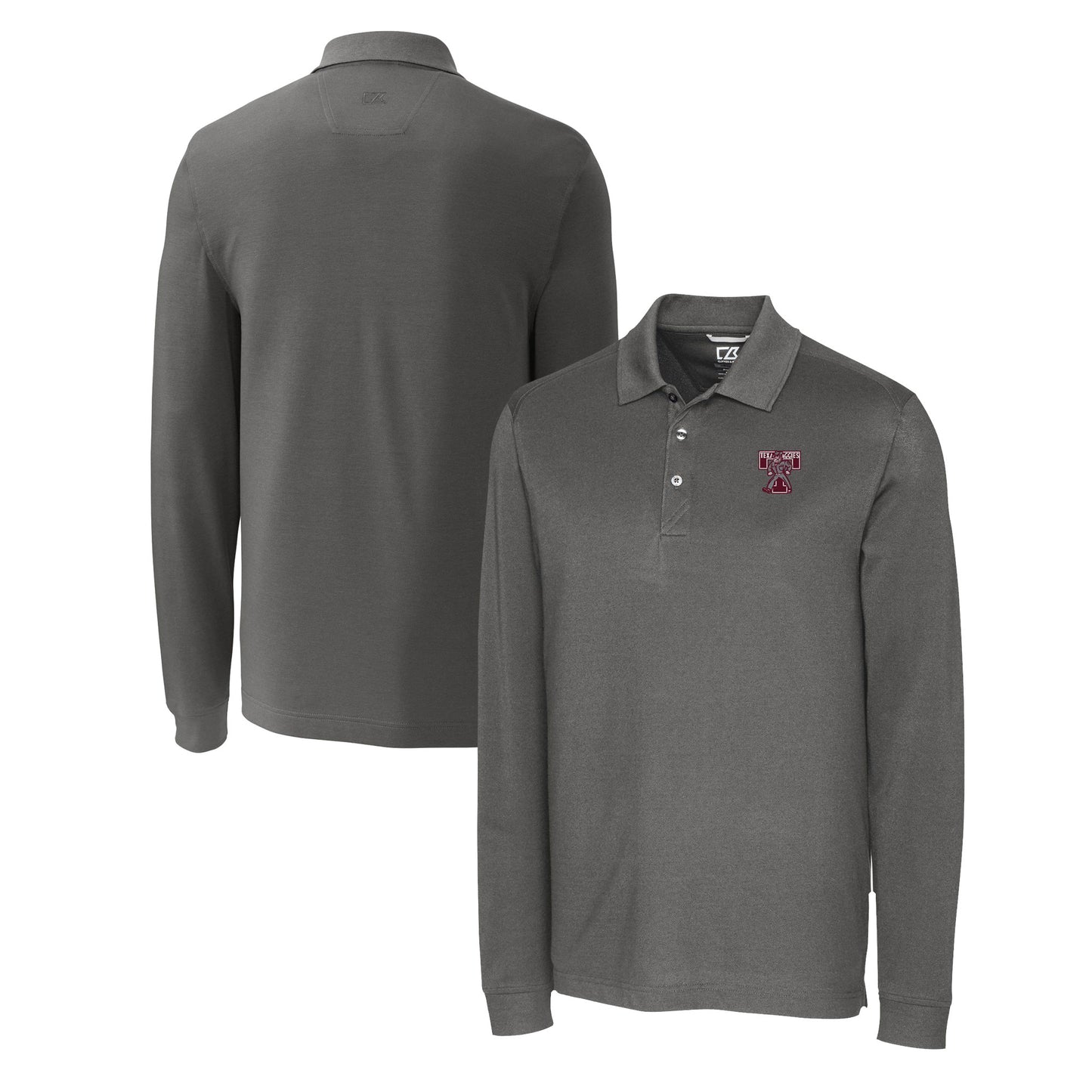 Men's Cutter & Buck Gray Texas A&M Aggies Advantage Tri-Blend Pique Long Sleeve DryTec Polo