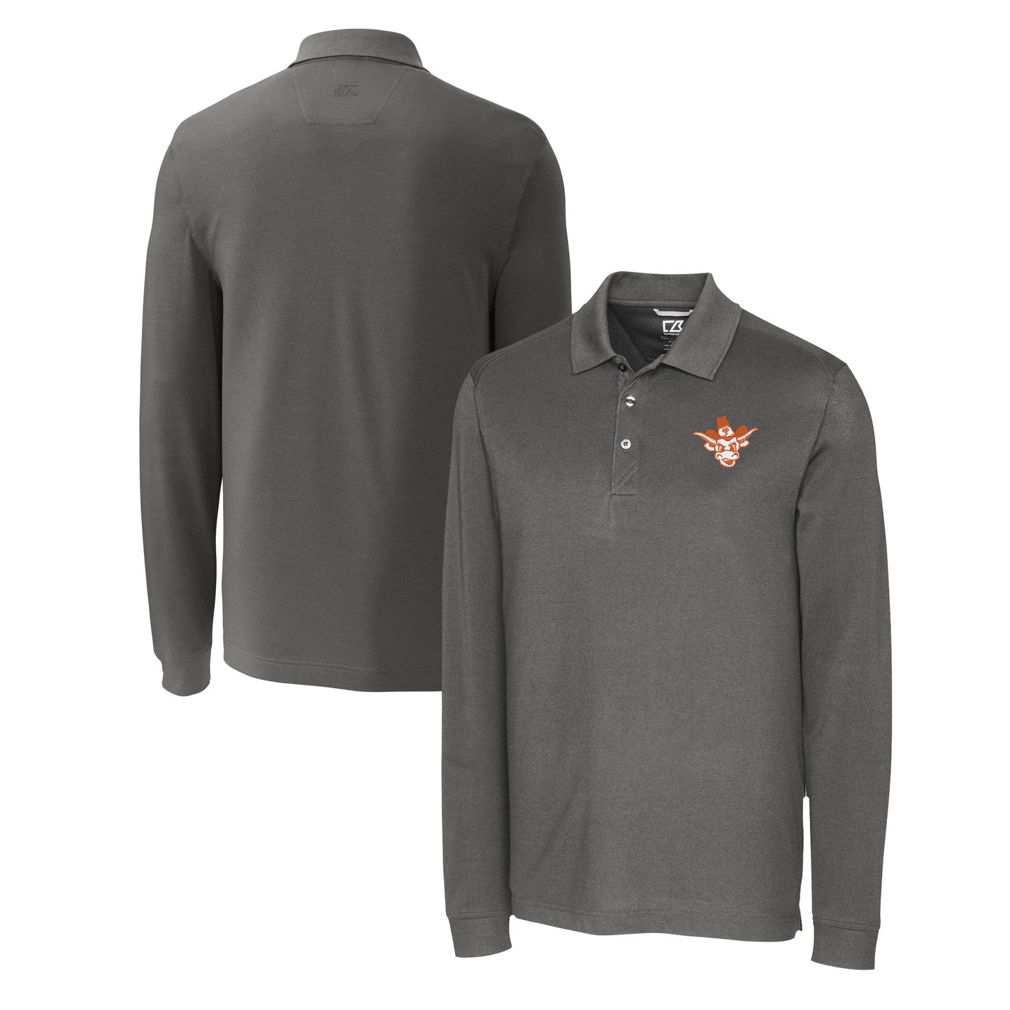 Men's Cutter & Buck Gray Texas Longhorns Advantage Tri-Blend Pique Long Sleeve DryTec Polo