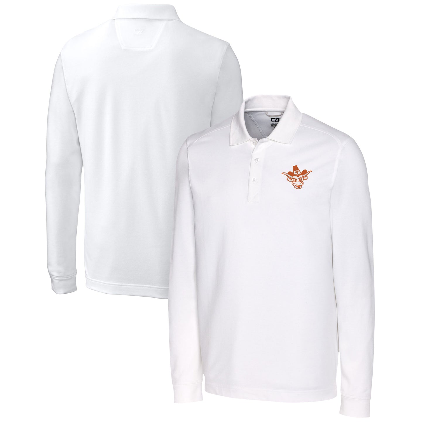 Men's Cutter & Buck White Texas Longhorns Advantage Tri-Blend Pique Long Sleeve DryTec Polo