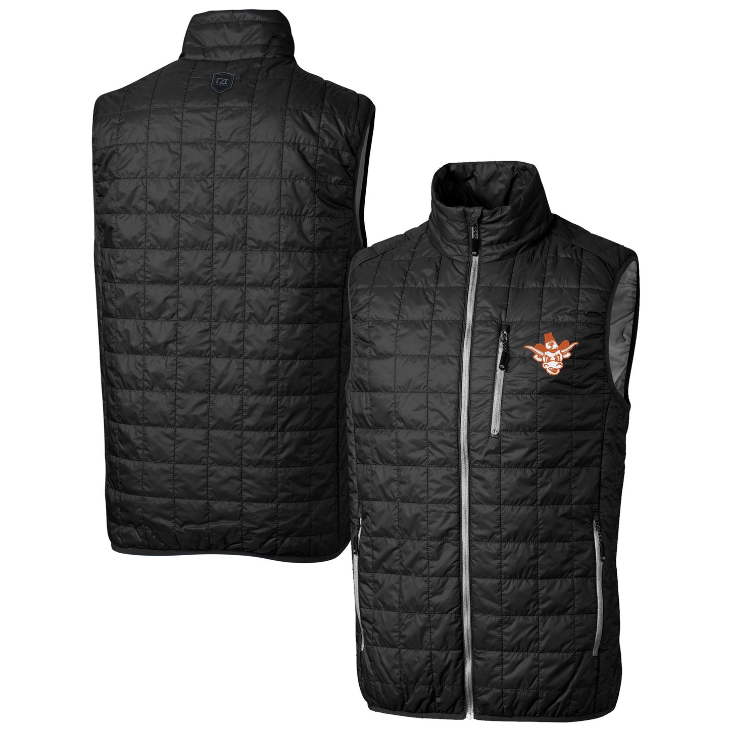 Men's Cutter & Buck Black Texas Longhorns Vault Rainier PrimaLoft Eco Insulated Full-Zip Puffer Vest