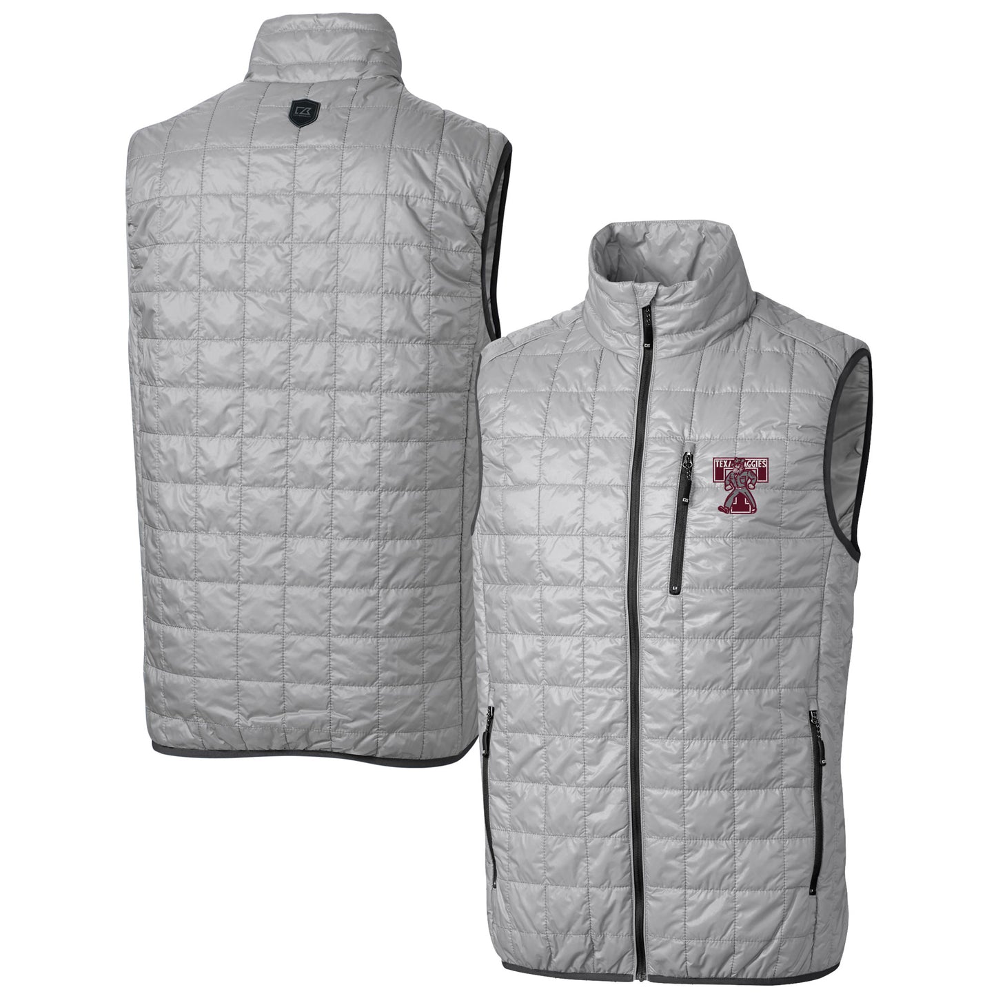 Men's Cutter & Buck Gray Texas A&M Aggies Vault Rainier PrimaLoft Eco Insulated Full-Zip Puffer Vest