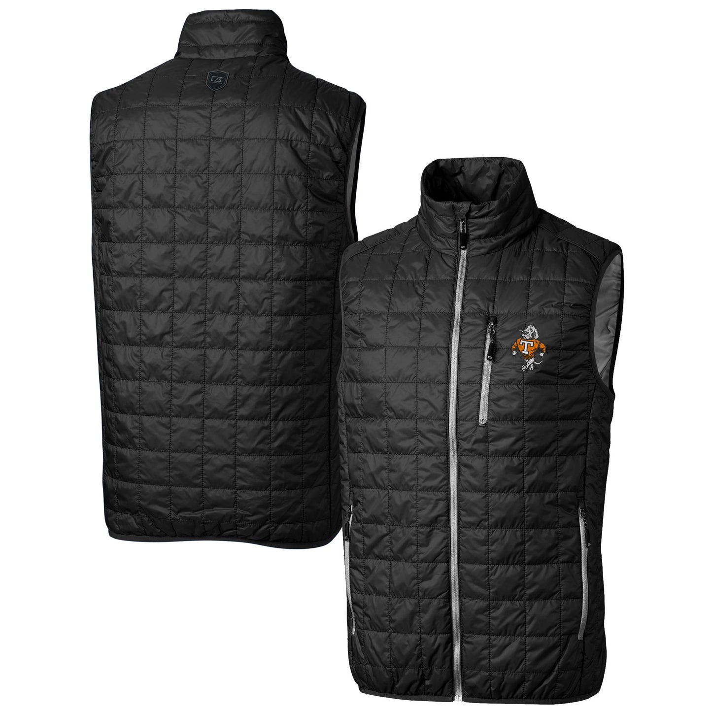 Men's Cutter & Buck Black Tennessee Volunteers Vault Rainier PrimaLoft Eco Insulated Full-Zip Puffer Vest