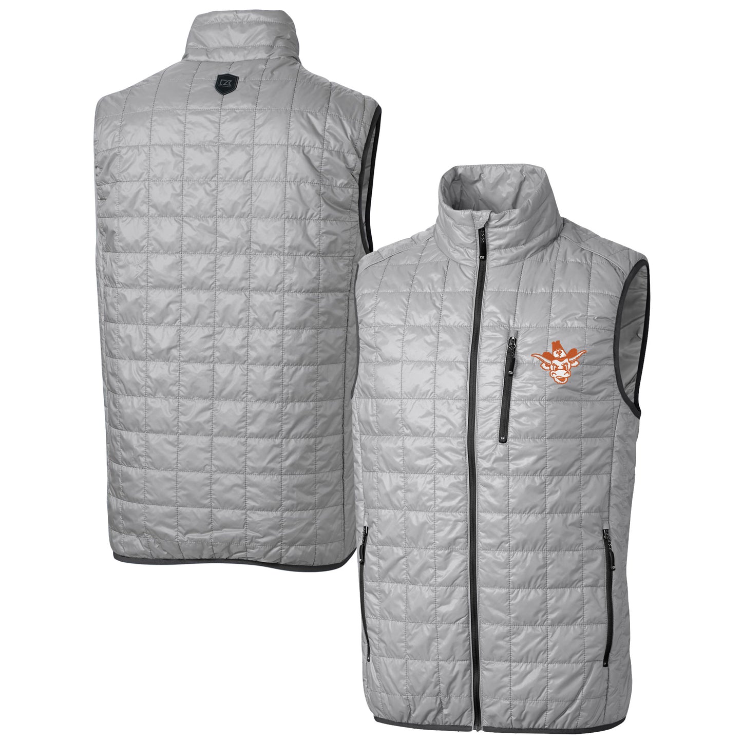 Men's Cutter & Buck Gray Texas Longhorns Vault Rainier PrimaLoft Eco Insulated Full-Zip Puffer Vest