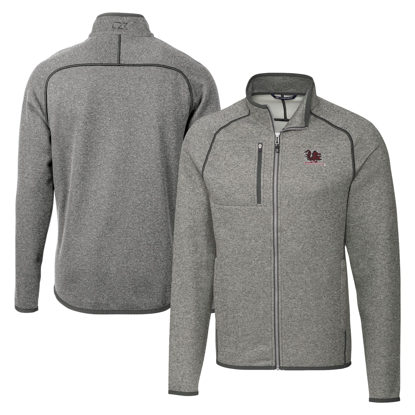 Men's Cutter & Buck Heather Gray South Carolina Gamecocks Vault Mainsail Sweater-Knit Full-Zip Jacket