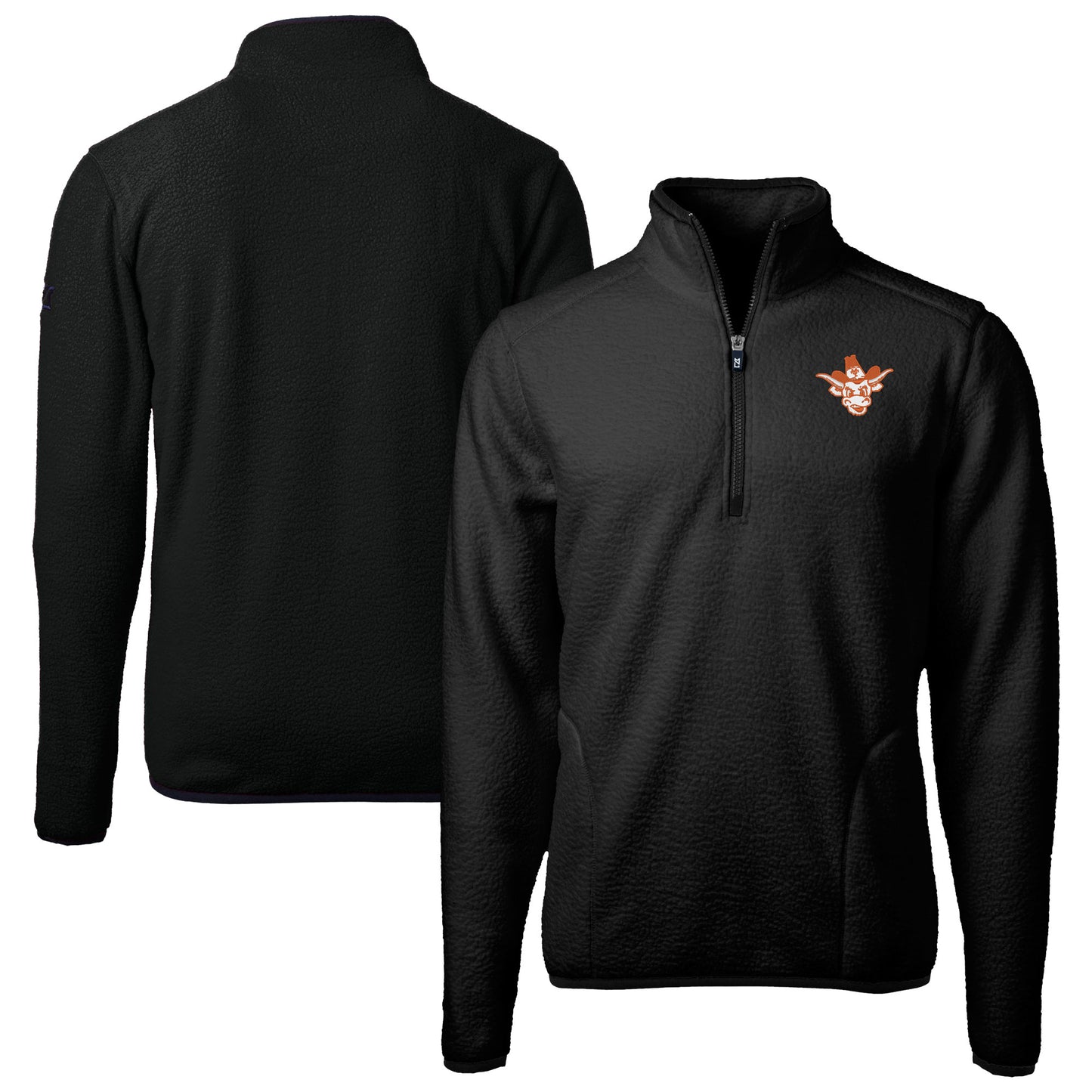 Men's Cutter & Buck Black Texas Longhorns Vault Cascade Eco Sherpa Fleece Quarter-Zip Pullover Jacket