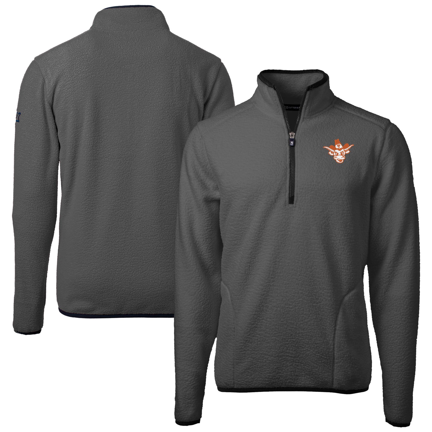 Men's Cutter & Buck Gray Texas Longhorns Vault Cascade Eco Sherpa Fleece Quarter-Zip Pullover Jacket