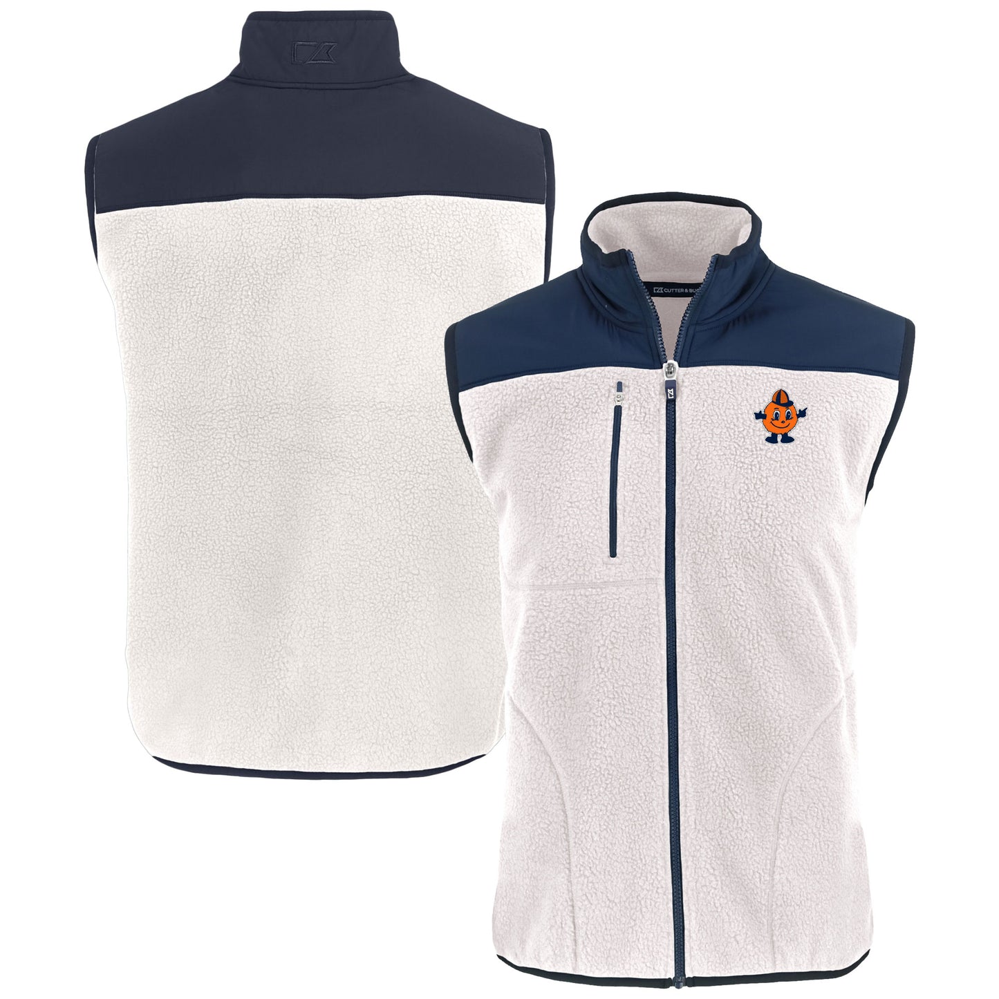 Men's Cutter & Buck Oatmeal Syracuse Orange Vault Cascade Eco Sherpa Fleece Full-Zip Vest