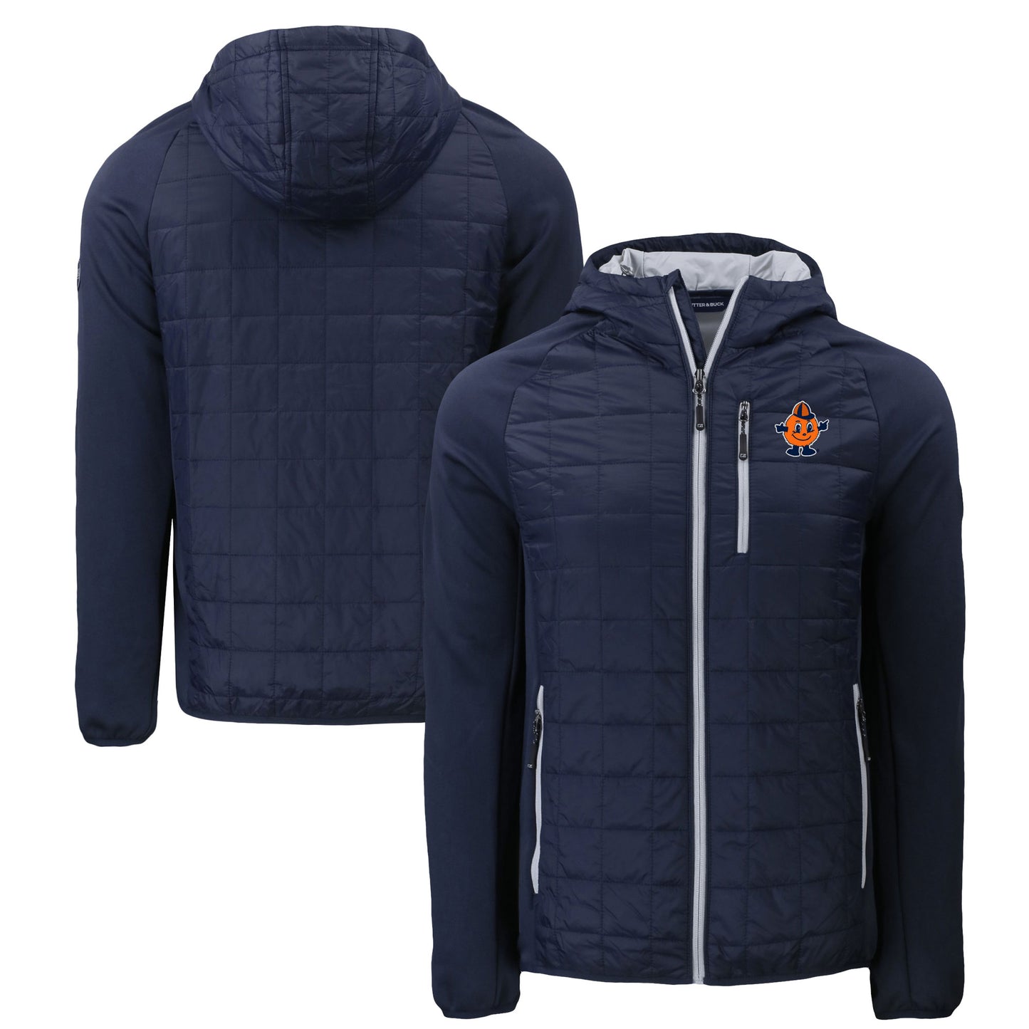 Men's Cutter & Buck Navy Syracuse Orange Vault Rainier Eco Hybrid PrimaLoft Full-Zip Jacket