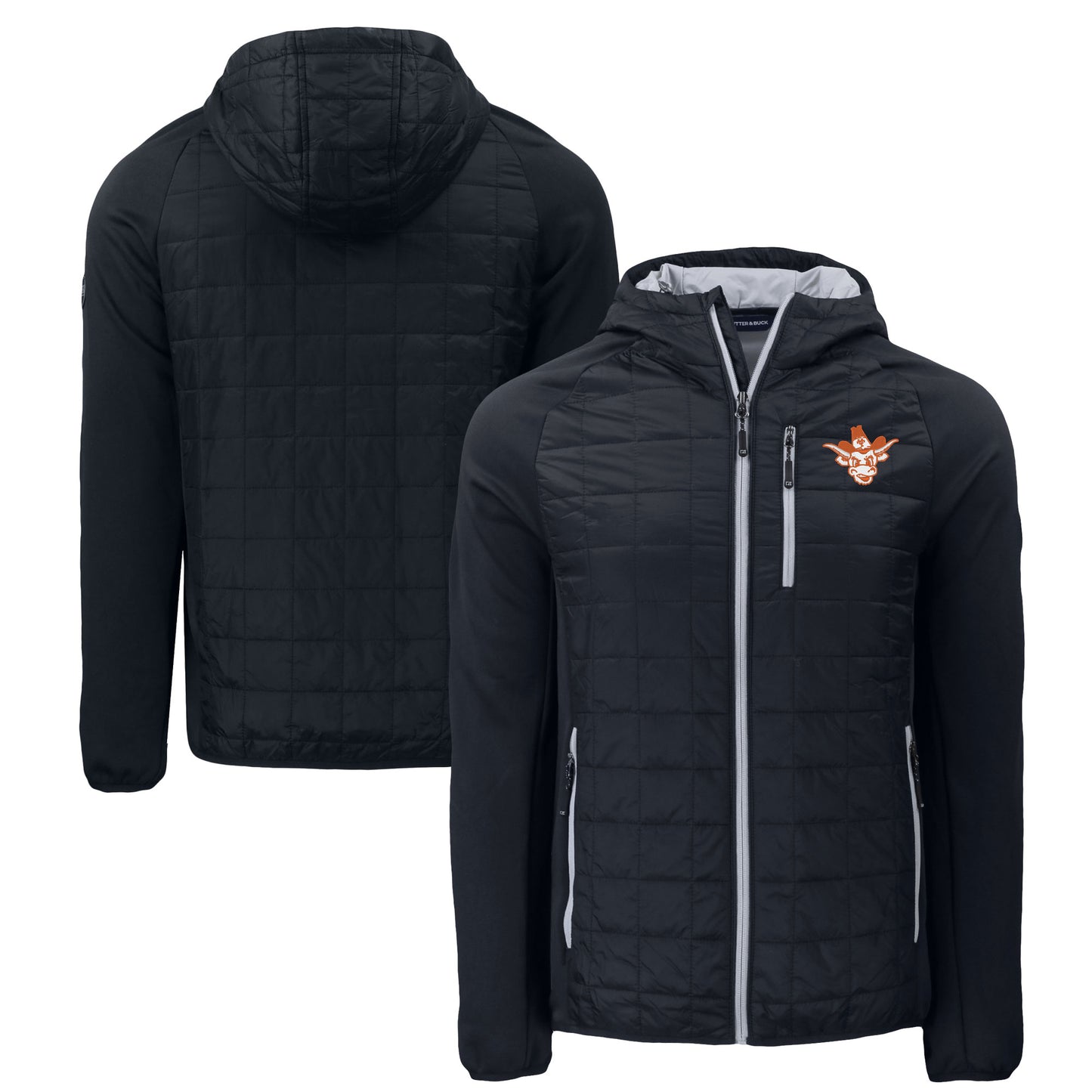 Men's Cutter & Buck Black Texas Longhorns Vault Rainier Eco Hybrid PrimaLoft Full-Zip Jacket