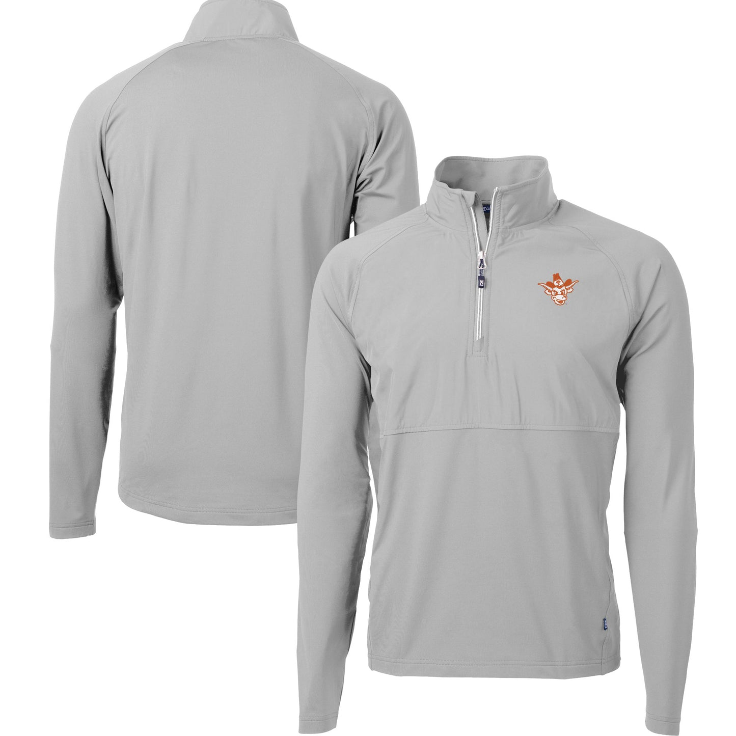 Men's Cutter & Buck Gray Texas Longhorns DryTec Adapt Eco Knit Hybrid Recycled Raglan Quarter-Zip Jacket