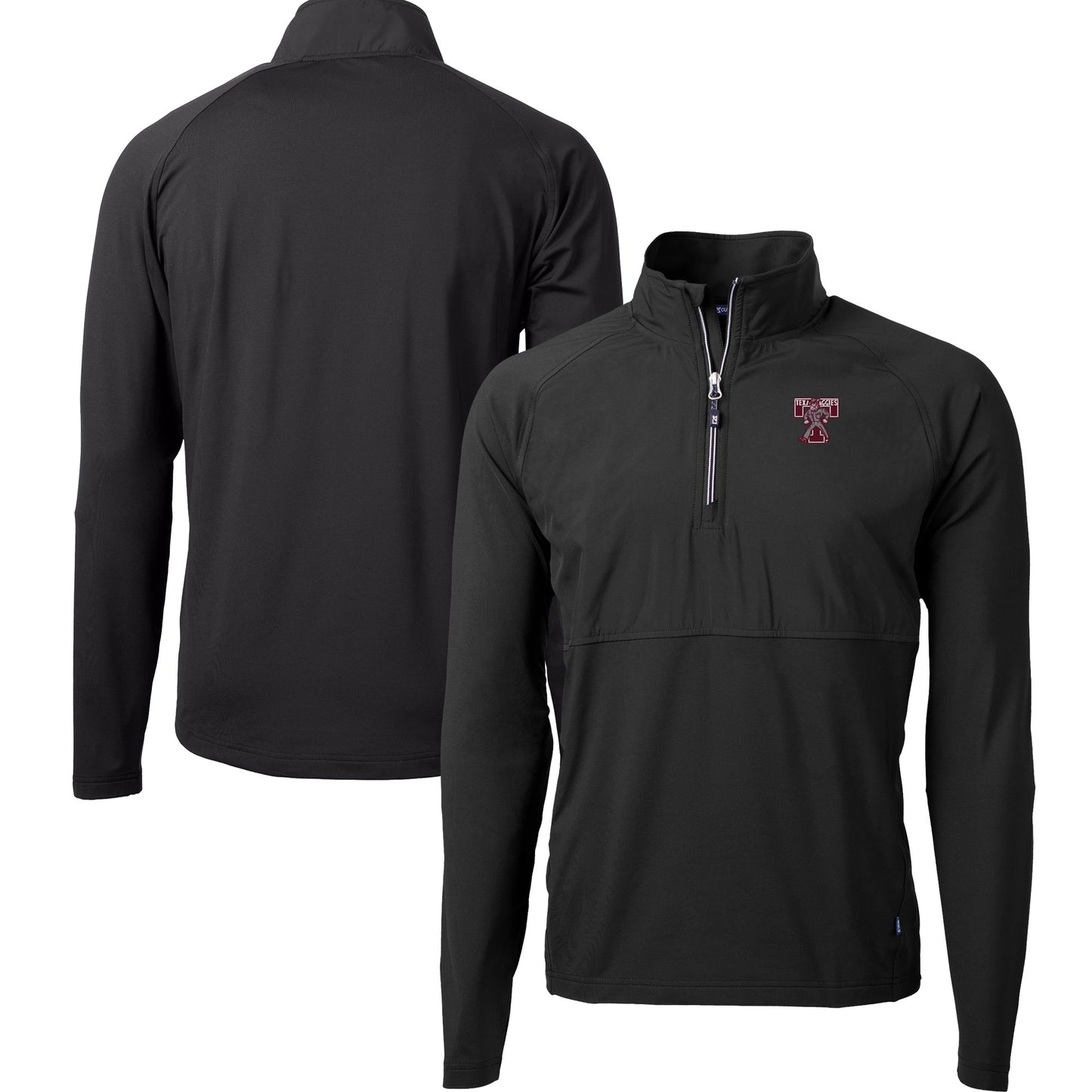 Men's Cutter & Buck Black Texas A&M Aggies DryTec Adapt Eco Knit Hybrid Recycled Raglan Quarter-Zip Jacket