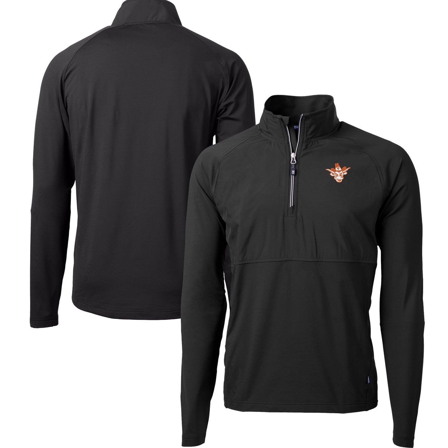 Men's Cutter & Buck Black Texas Longhorns DryTec Adapt Eco Knit Hybrid Recycled Raglan Quarter-Zip Jacket