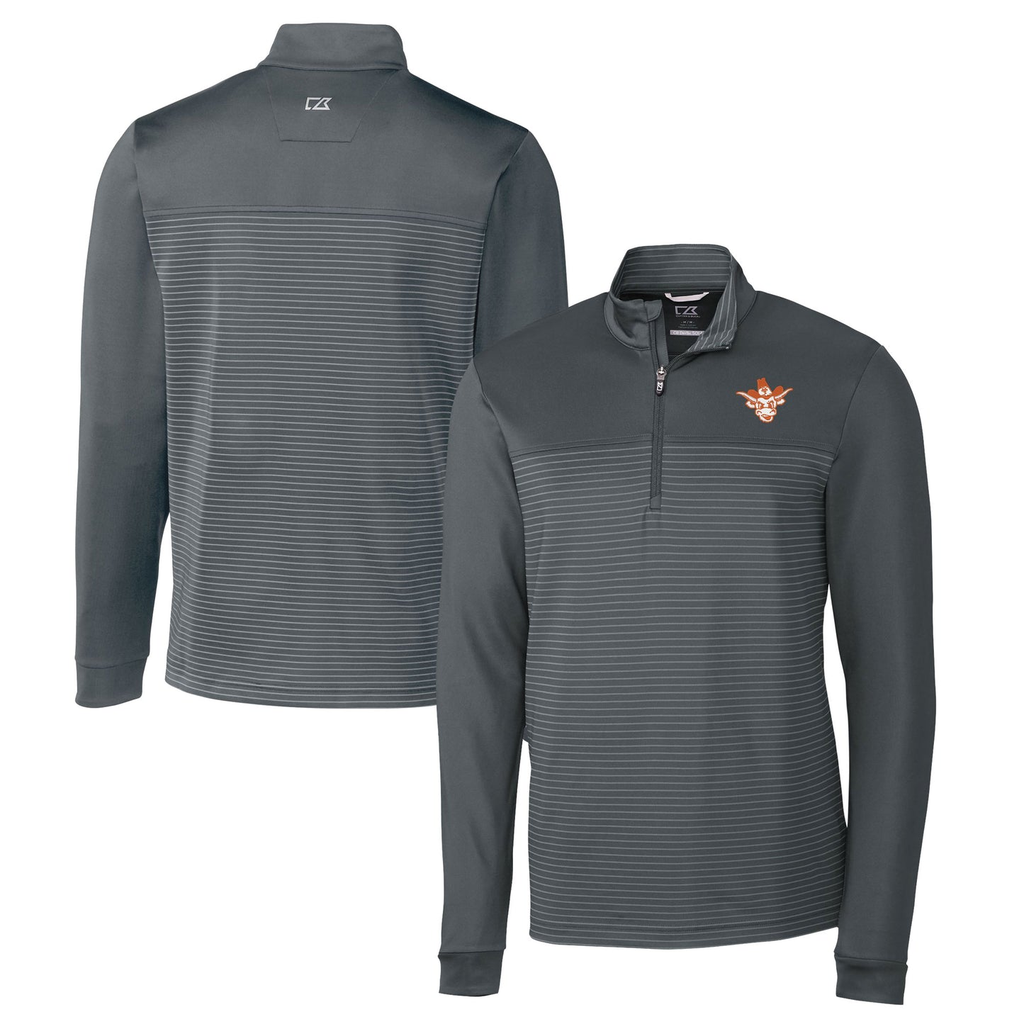 Men's Cutter & Buck Gray Texas Longhorns Vault DryTec Traverse Stripe Stretch Quarter-Zip Pullover