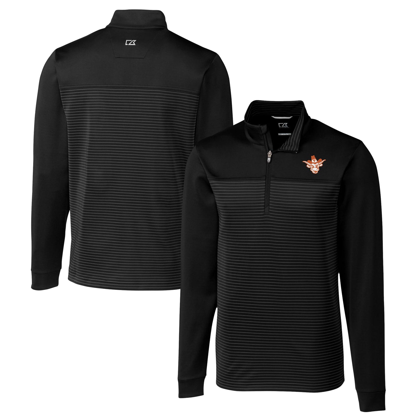 Men's Cutter & Buck Black Texas Longhorns Vault DryTec Traverse Stripe Stretch Quarter-Zip Pullover