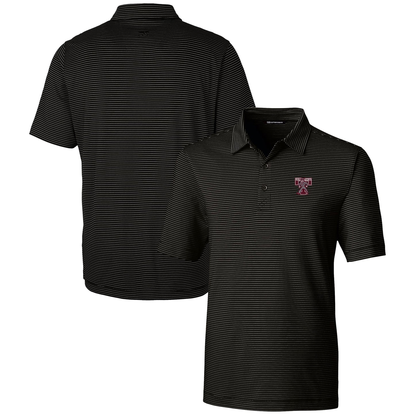 Men's Cutter & Buck Black Texas A&M Aggies Vault Forge Pencil Stripe Stretch Polo