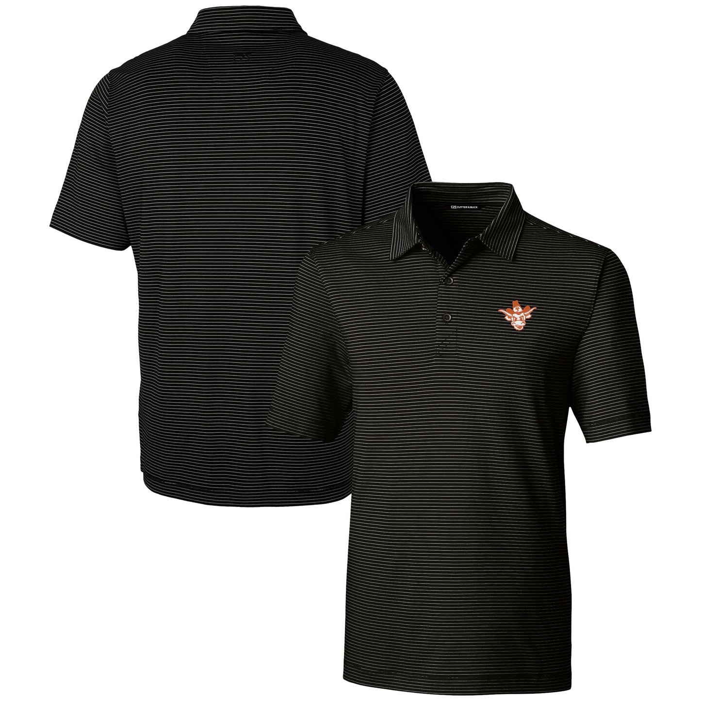 Men's Cutter & Buck Black Texas Longhorns Vault Forge Pencil Stripe Stretch Polo