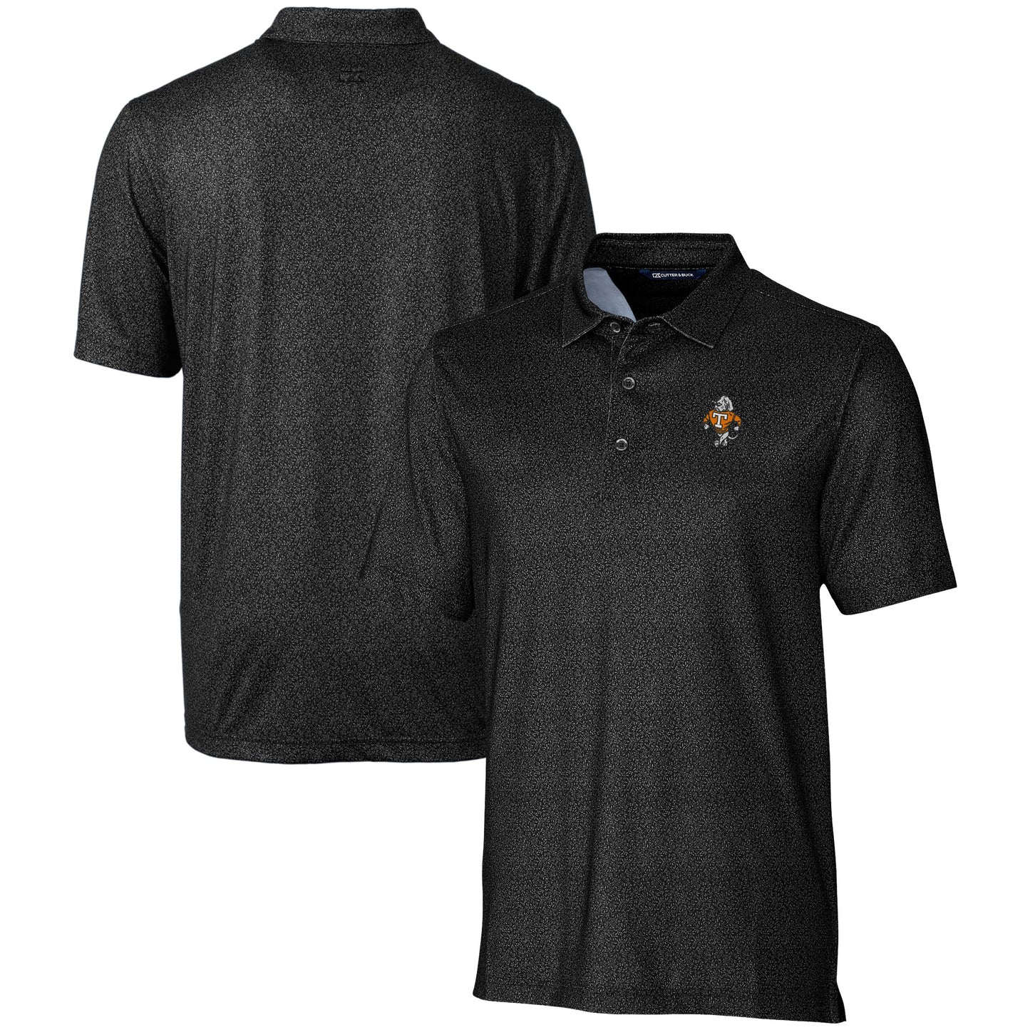 Men's Cutter & Buck Black Tennessee Volunteers Vault Pike Micro Floral Print Stretch Polo