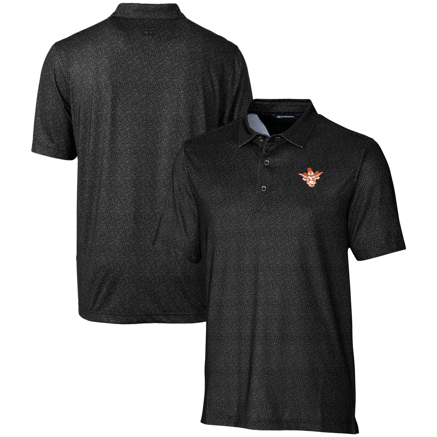 Men's Cutter & Buck Black Texas Longhorns Vault Pike Micro Floral Print Stretch Polo