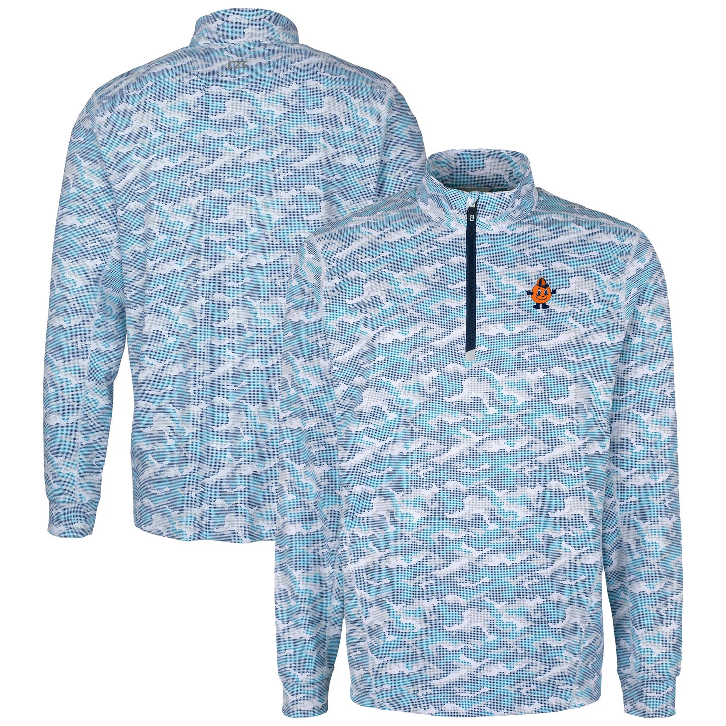 Men's Cutter & Buck Blue Syracuse Orange Vault DryTec Traverse Camo Print Stretch Quarter-Zip Jacket