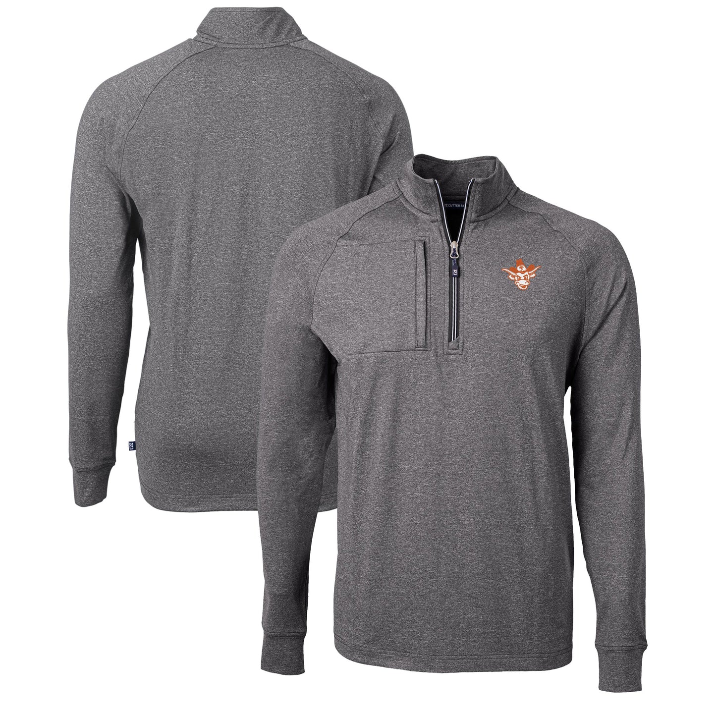 Men's Cutter & Buck Heather Black Texas Longhorns Vault Adapt Eco Knit Heathered Recycled Raglan Quarter-Zip Top